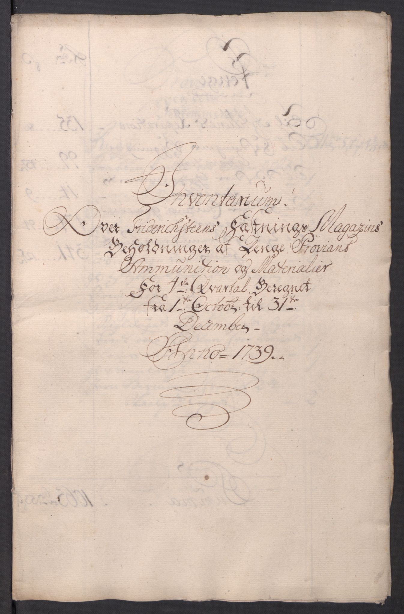 Kommanderende general (KG I) med Det norske krigsdirektorium, RA/EA-5419/D/L0154: Fredriksten festning: Brev, inventarfortegnelser og regnskapsekstrakter, 1730-1739, p. 730