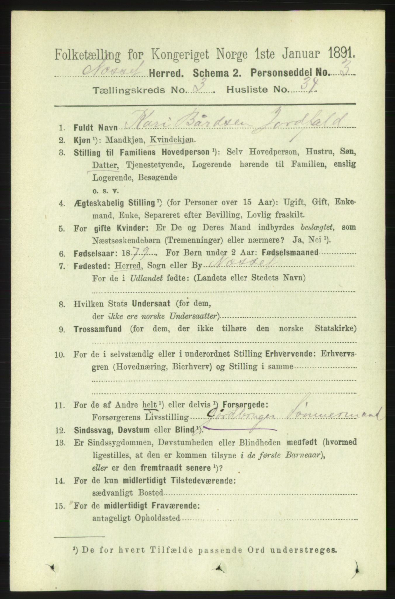 RA, 1891 census for 1543 Nesset, 1891, p. 1330