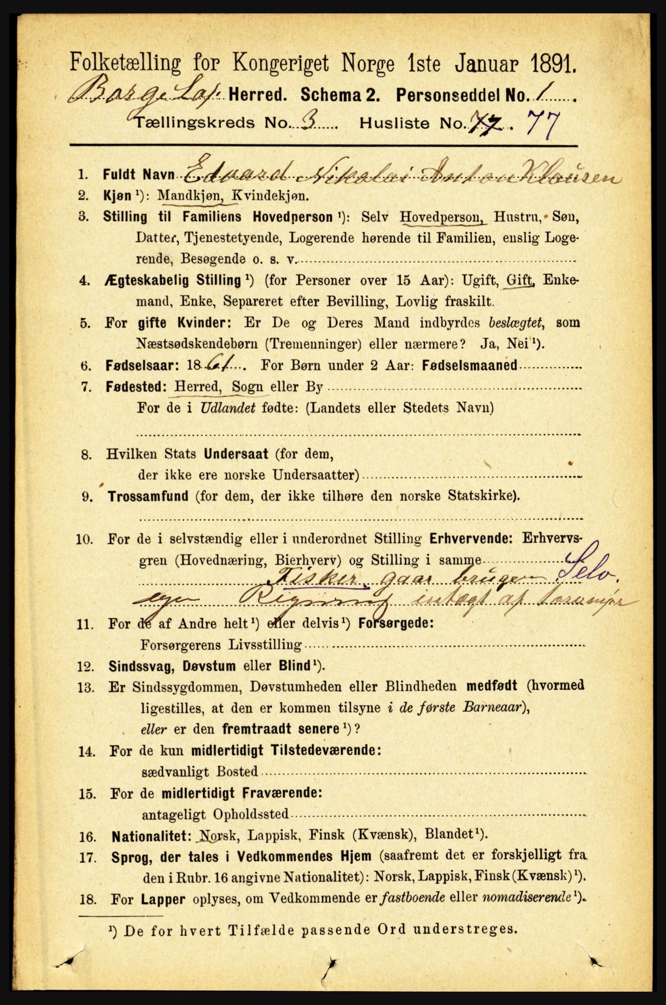 RA, 1891 census for 1862 Borge, 1891, p. 1996