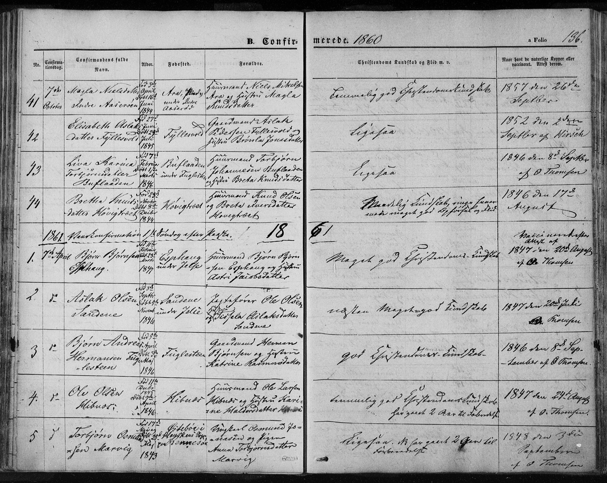 Jelsa sokneprestkontor, SAST/A-101842/01/IV: Parish register (official) no. A 7, 1854-1866, p. 136