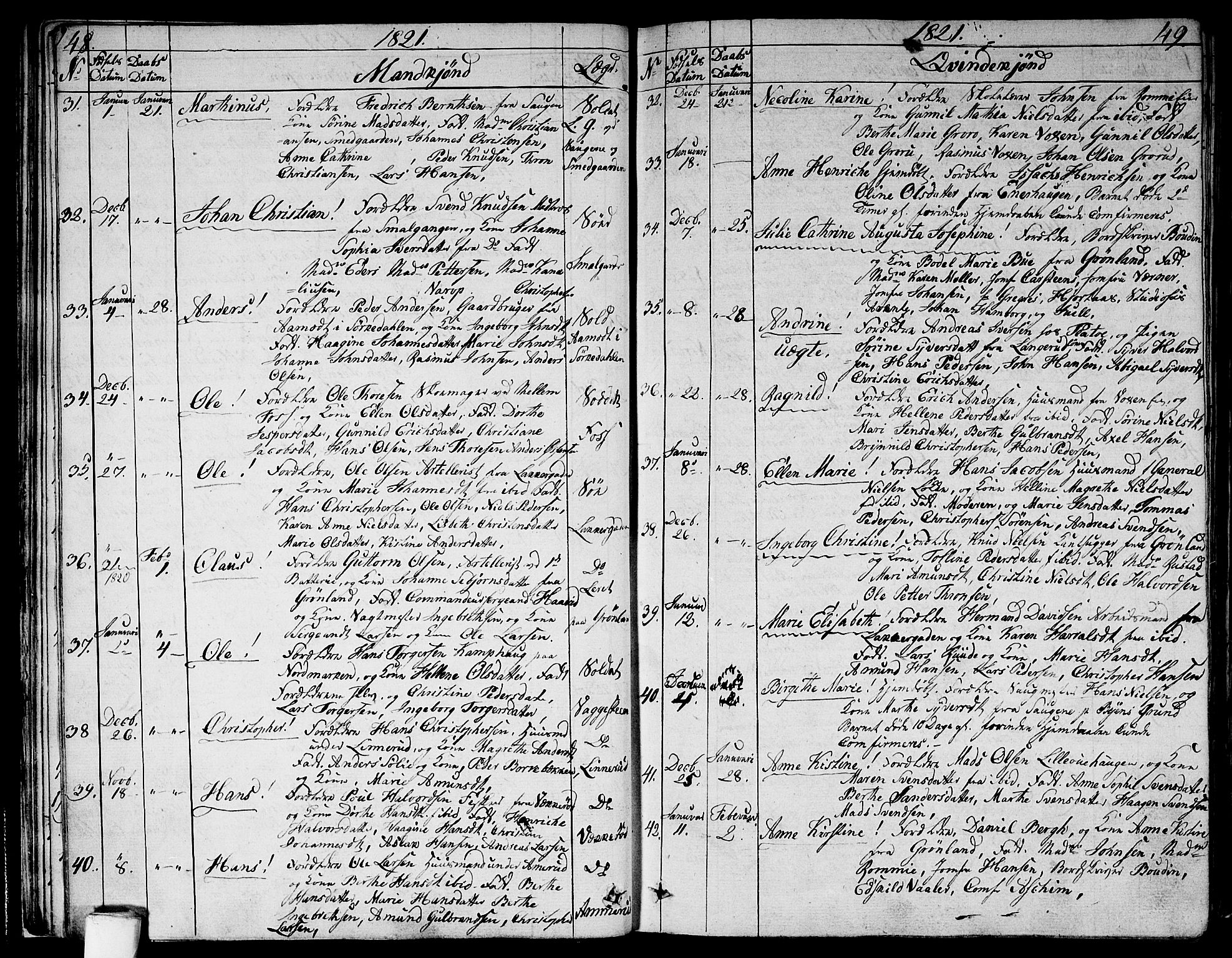 Aker prestekontor kirkebøker, AV/SAO-A-10861/G/L0004: Parish register (copy) no. 4, 1819-1829, p. 48-49