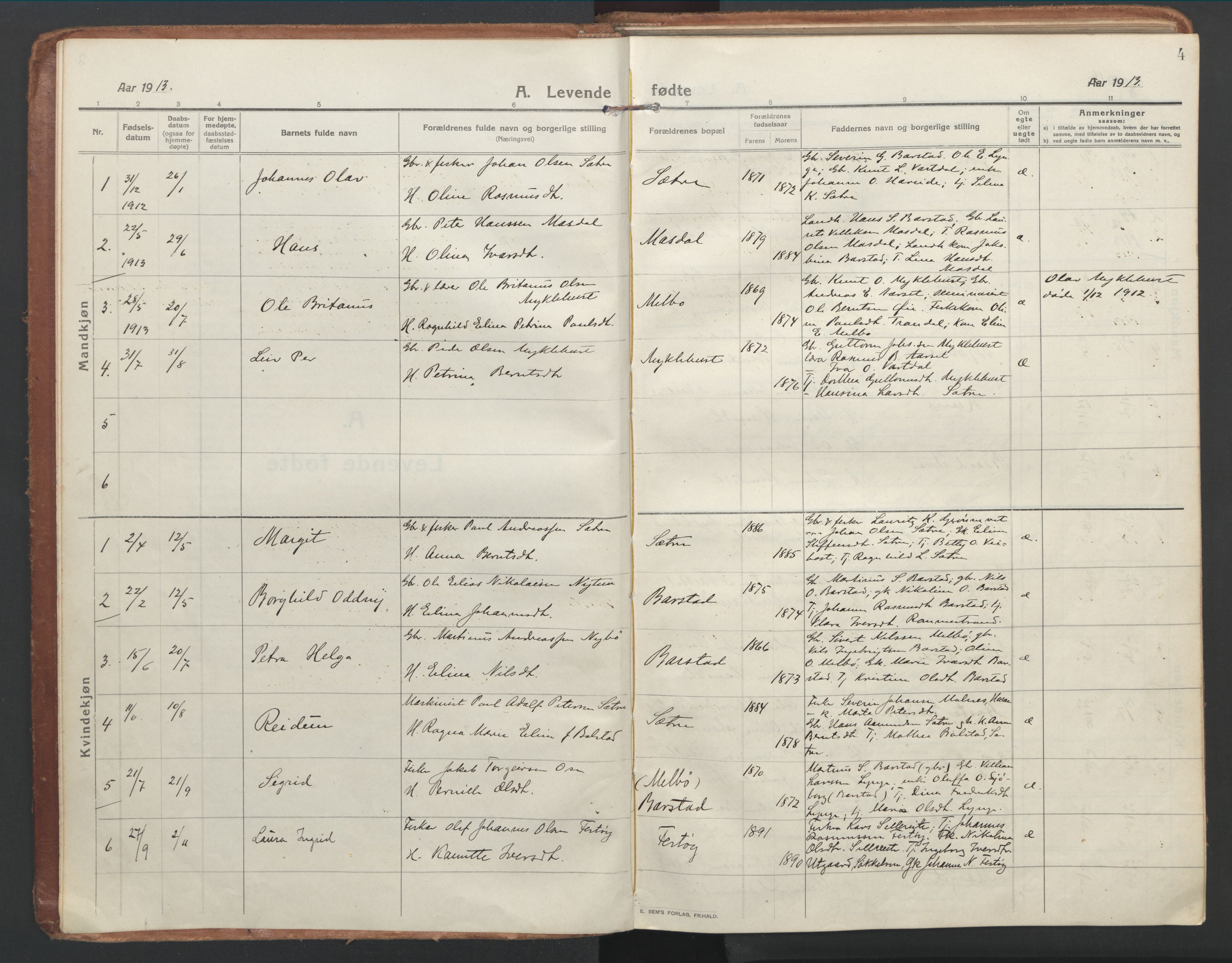 Ministerialprotokoller, klokkerbøker og fødselsregistre - Møre og Romsdal, AV/SAT-A-1454/514/L0200: Parish register (official) no. 514A02, 1913-1943, p. 4