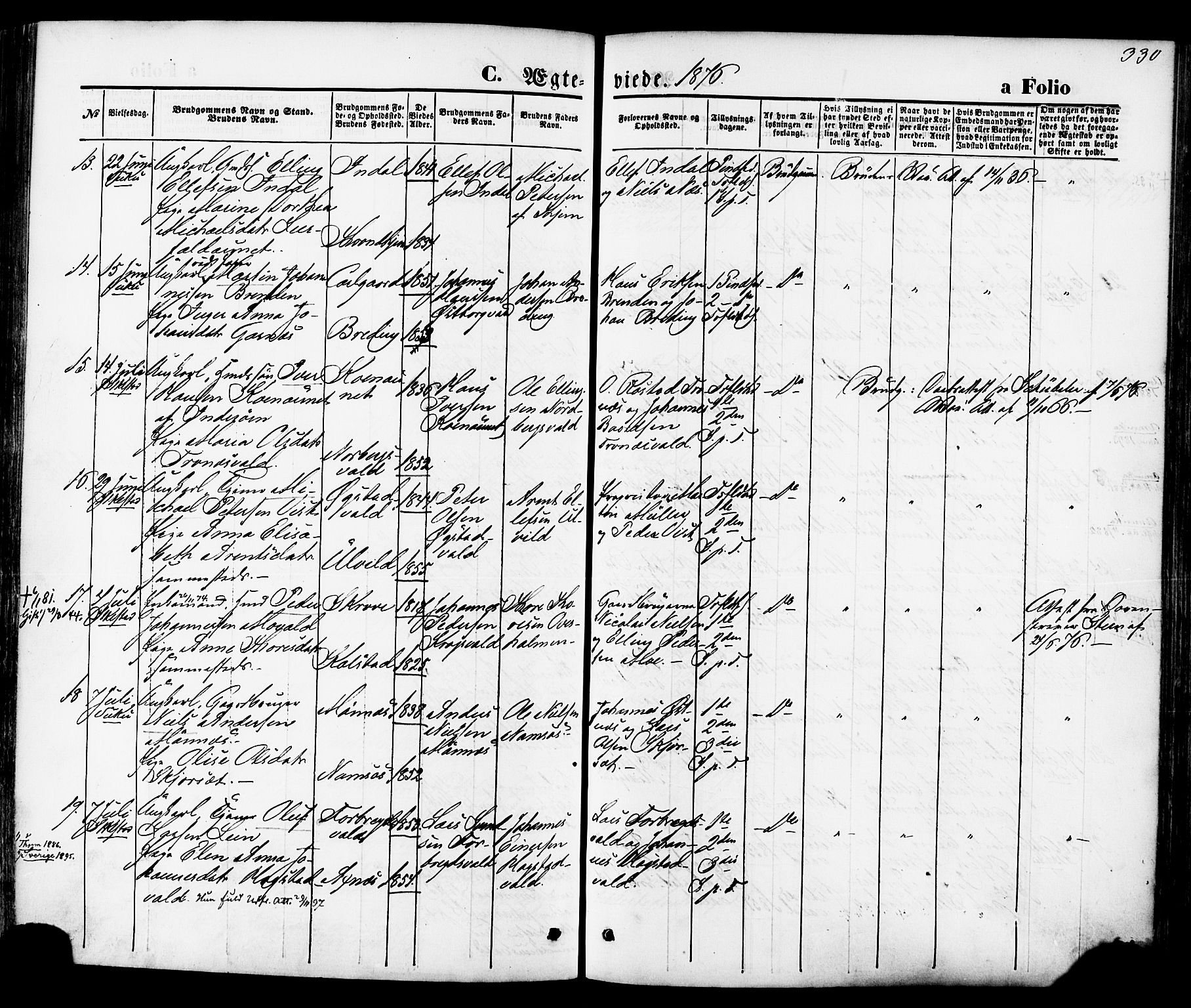 Ministerialprotokoller, klokkerbøker og fødselsregistre - Nord-Trøndelag, AV/SAT-A-1458/723/L0242: Parish register (official) no. 723A11, 1870-1880, p. 330