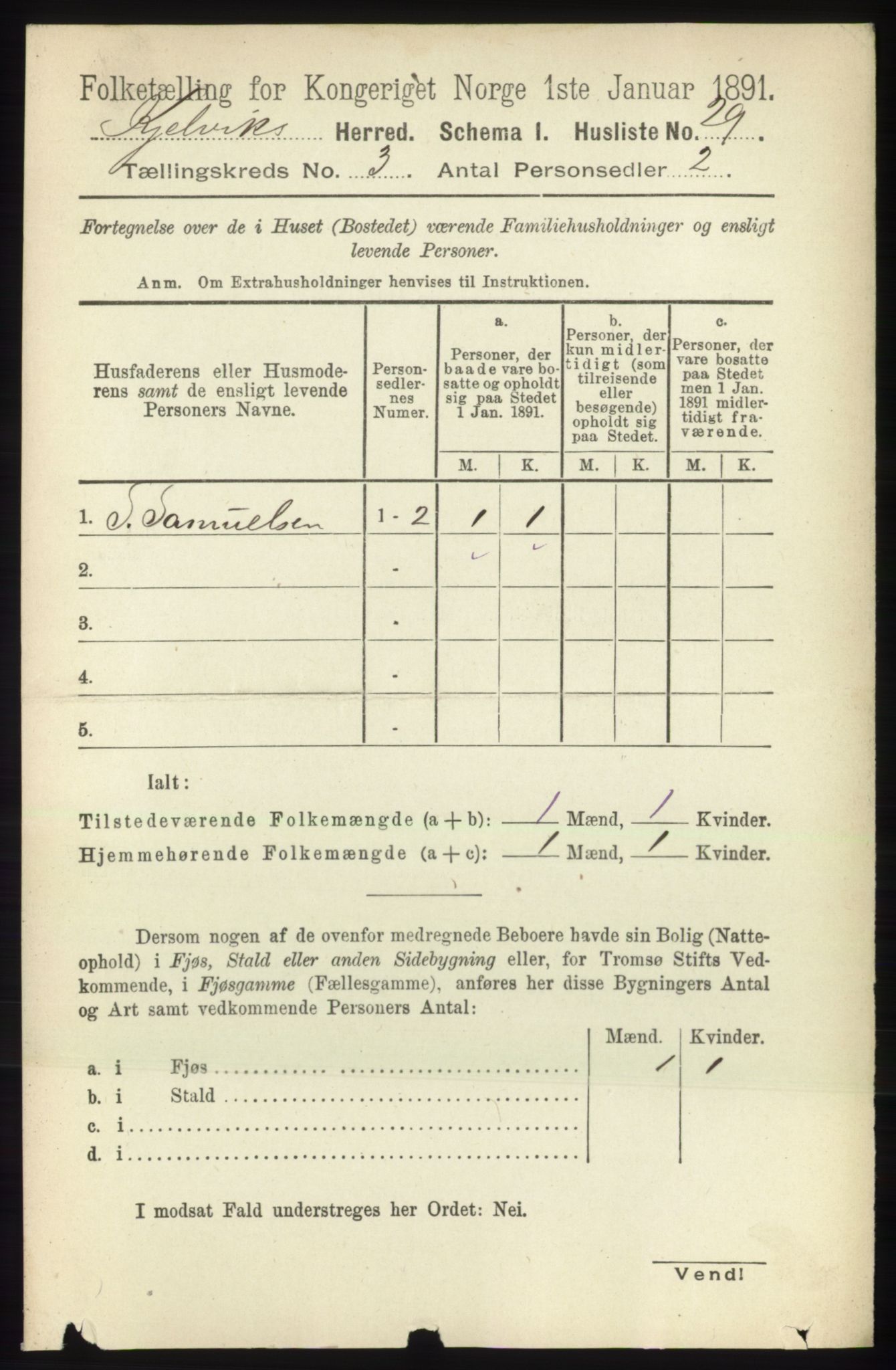 RA, 1891 census for 2019 Kjelvik, 1891, p. 243