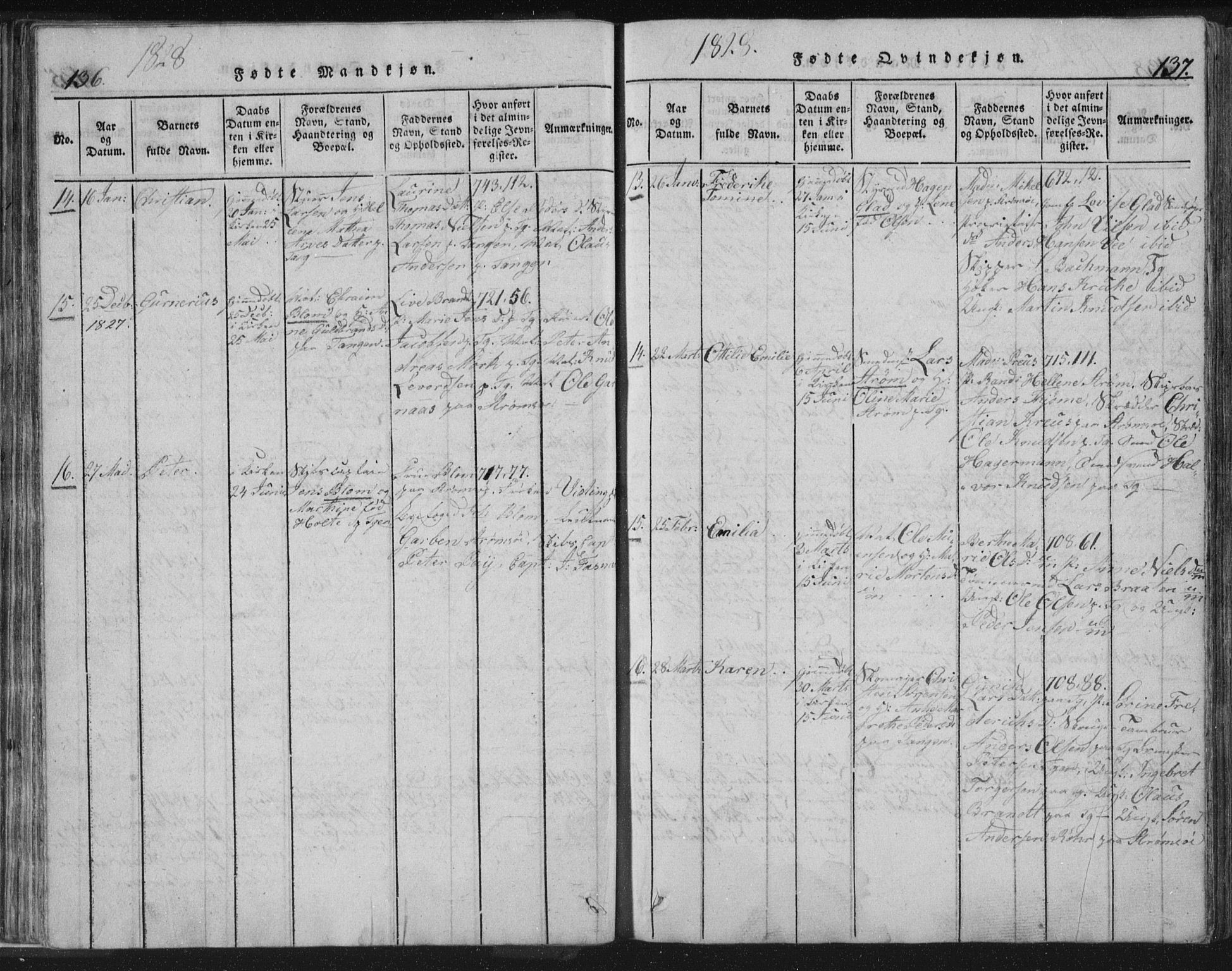 Strømsø kirkebøker, AV/SAKO-A-246/F/Fb/L0004: Parish register (official) no. II 4, 1814-1843, p. 136-137