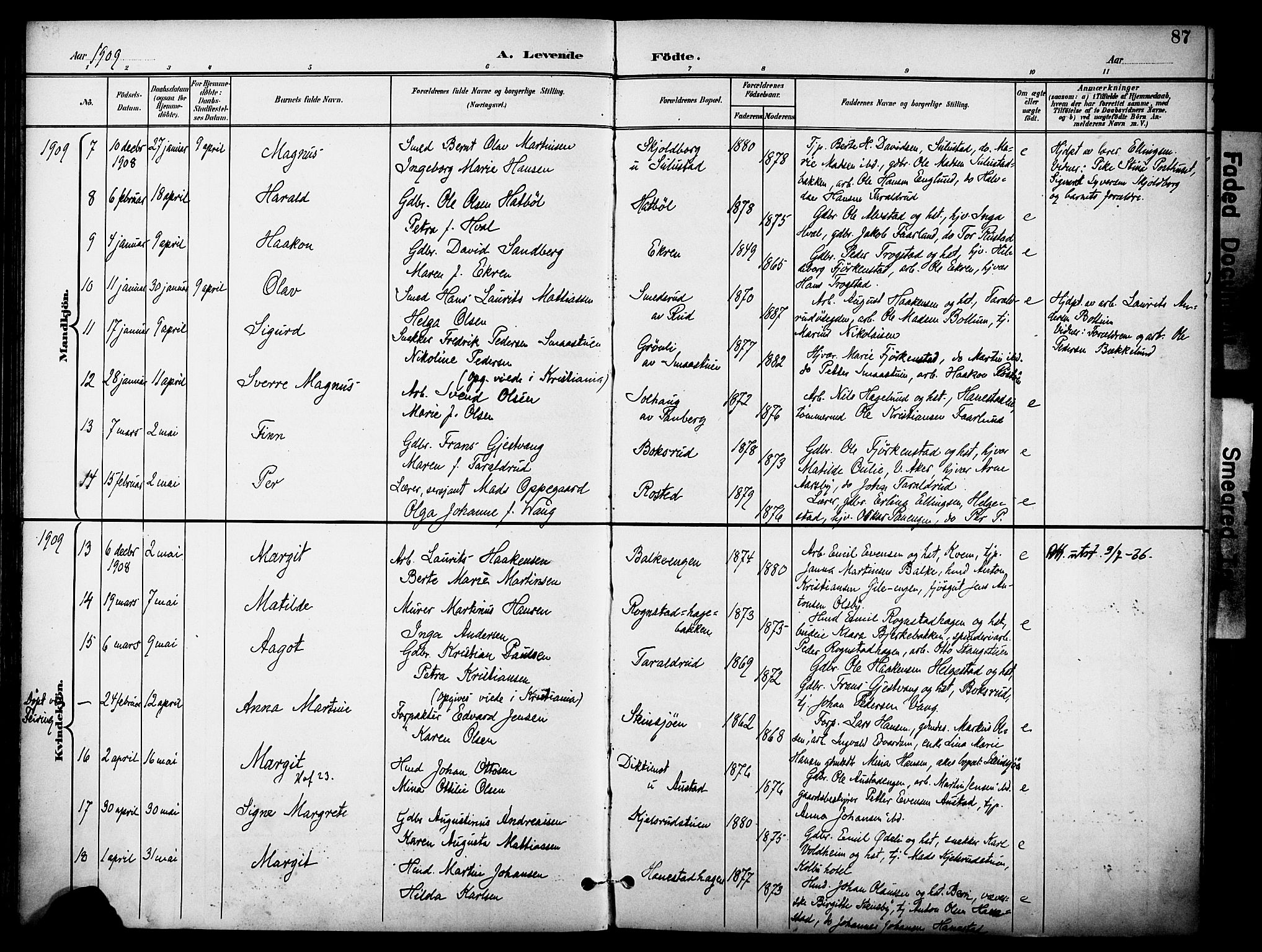 Østre Toten prestekontor, AV/SAH-PREST-104/H/Ha/Haa/L0009: Parish register (official) no. 9, 1897-1913, p. 87