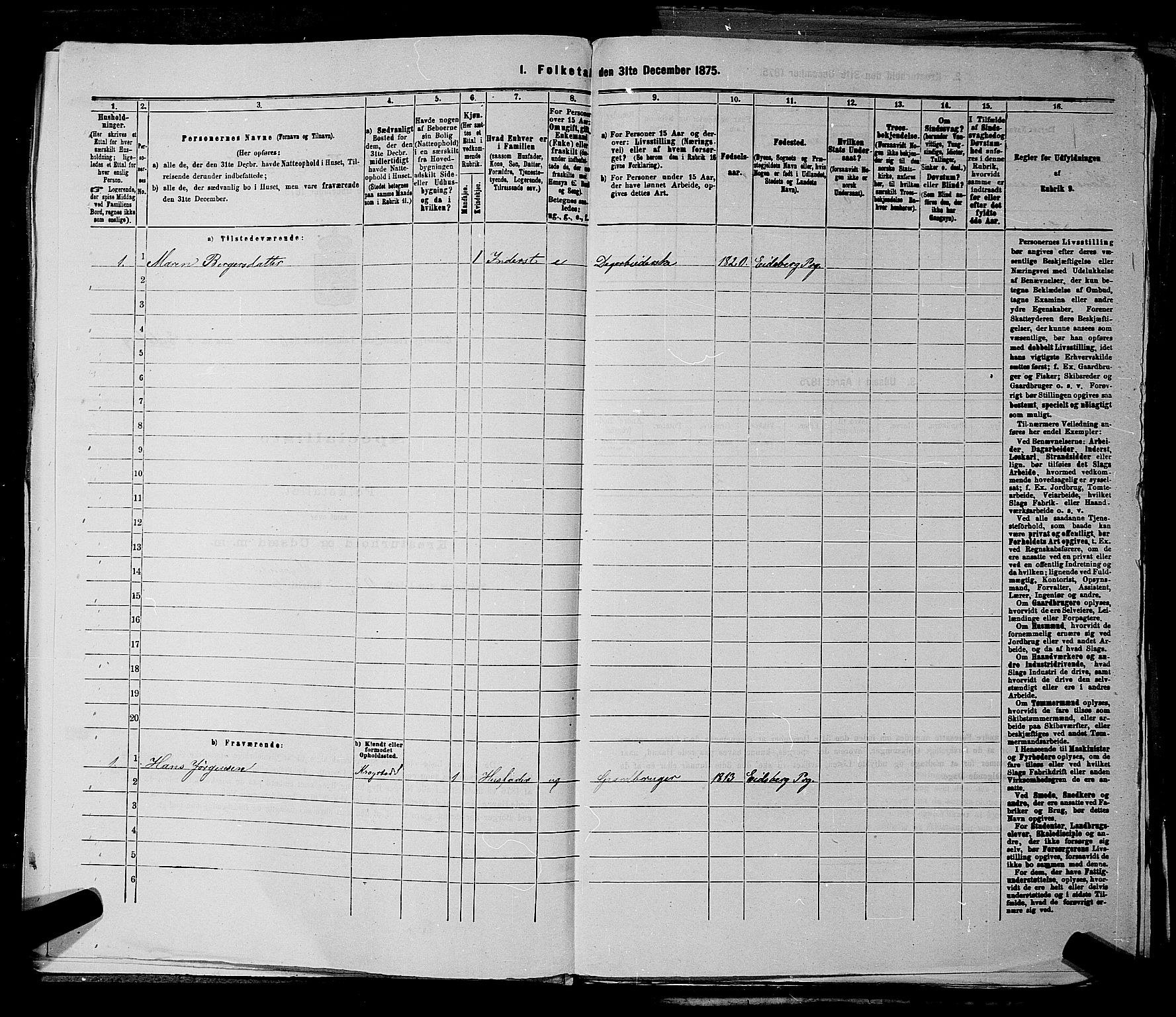 RA, 1875 census for 0125P Eidsberg, 1875, p. 1140