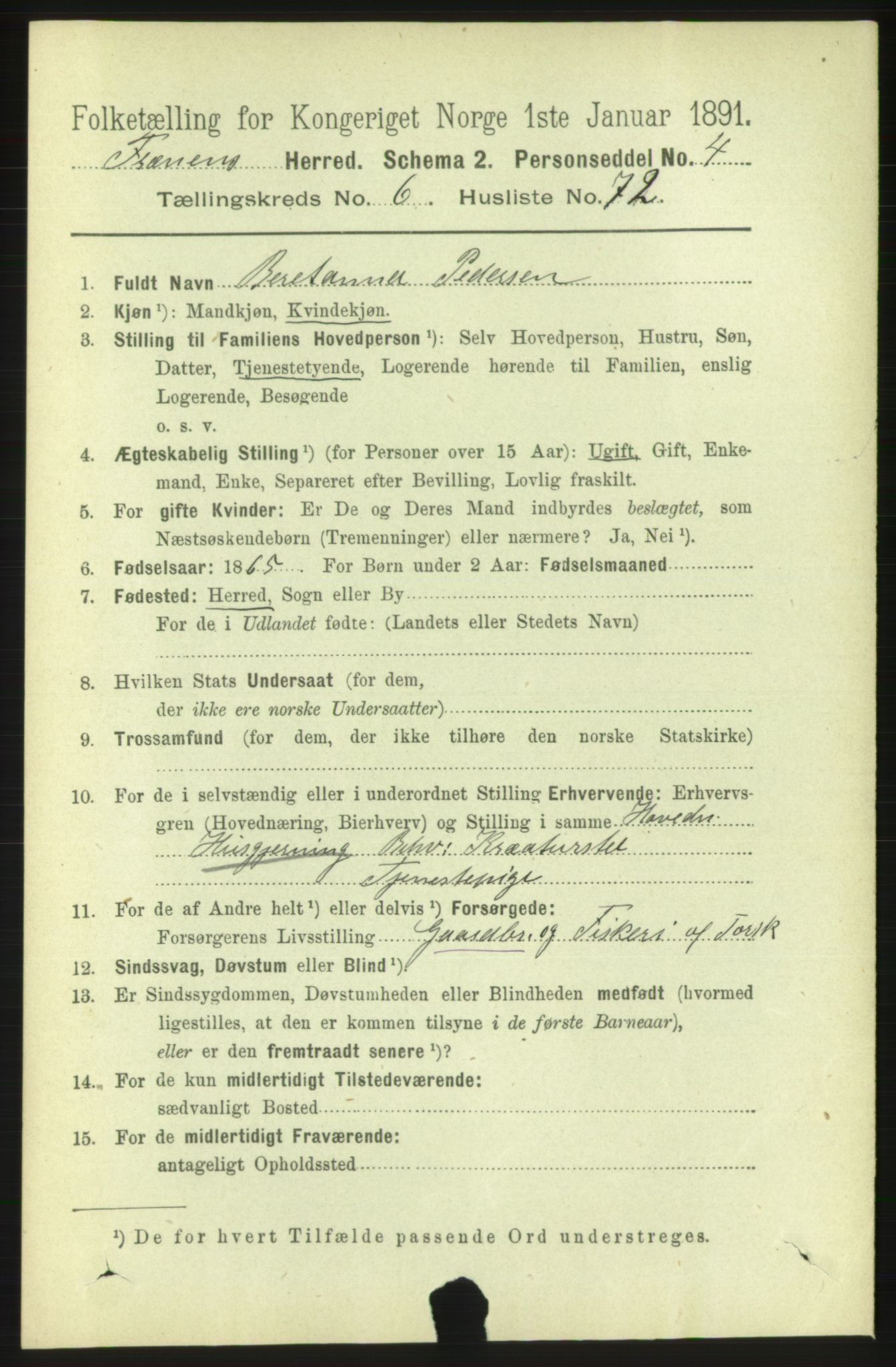 RA, 1891 census for 1548 Fræna, 1891, p. 2278