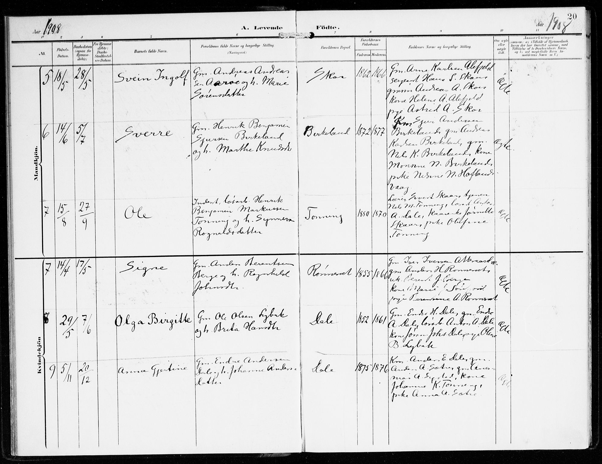 Hyllestad sokneprestembete, AV/SAB-A-80401: Parish register (official) no. B 2, 1903-1917, p. 20