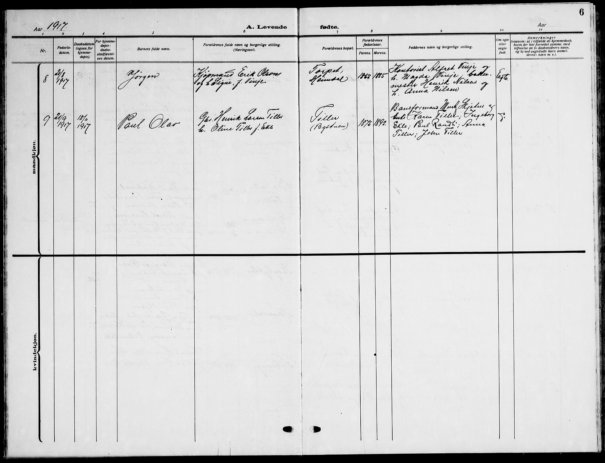 Ministerialprotokoller, klokkerbøker og fødselsregistre - Sør-Trøndelag, SAT/A-1456/621/L0462: Parish register (copy) no. 621C05, 1915-1945, p. 6