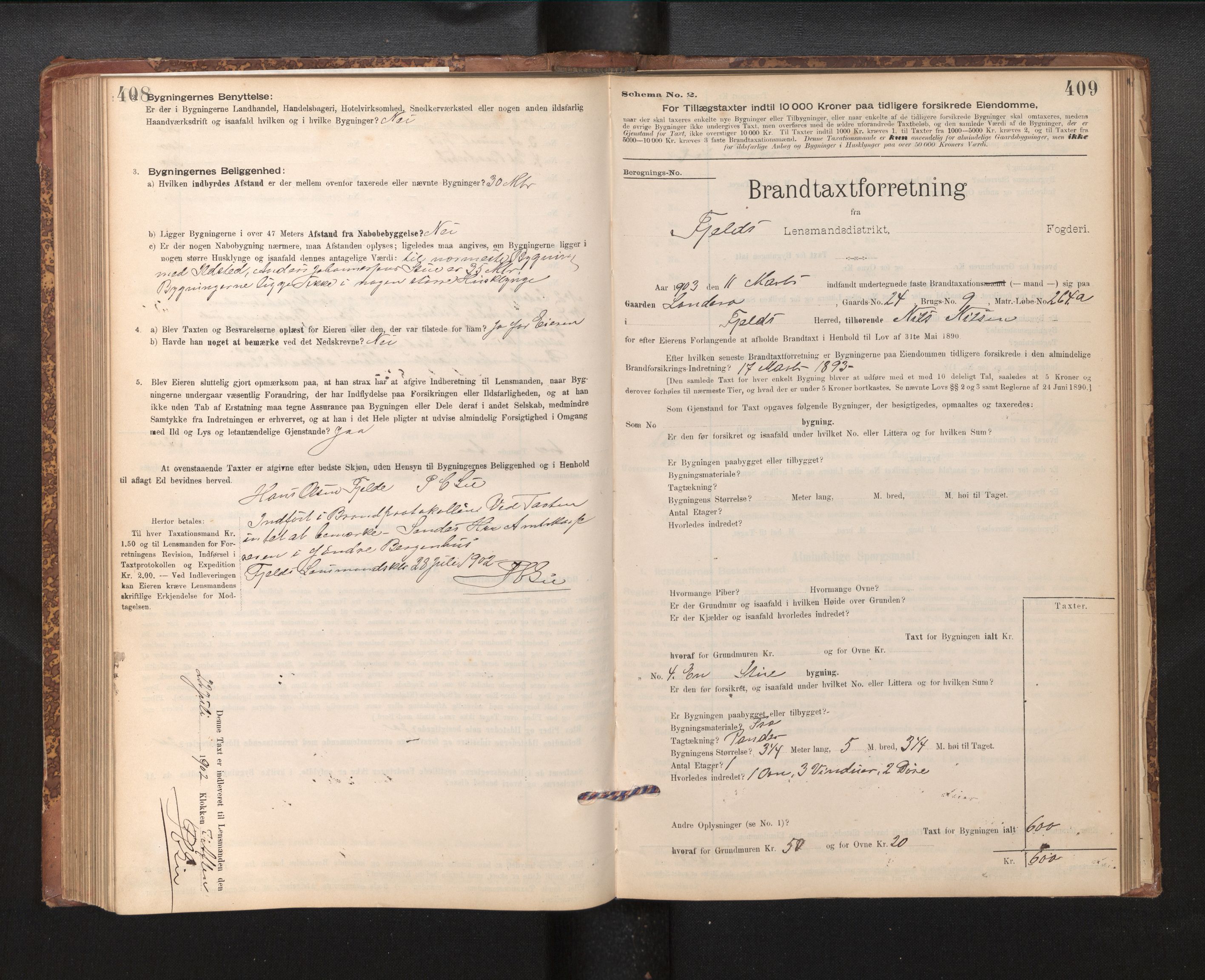 Lensmannen i Fjell, SAB/A-32301/0012/L0005: Branntakstprotokoll, skjematakst, 1895-1931, p. 408-409