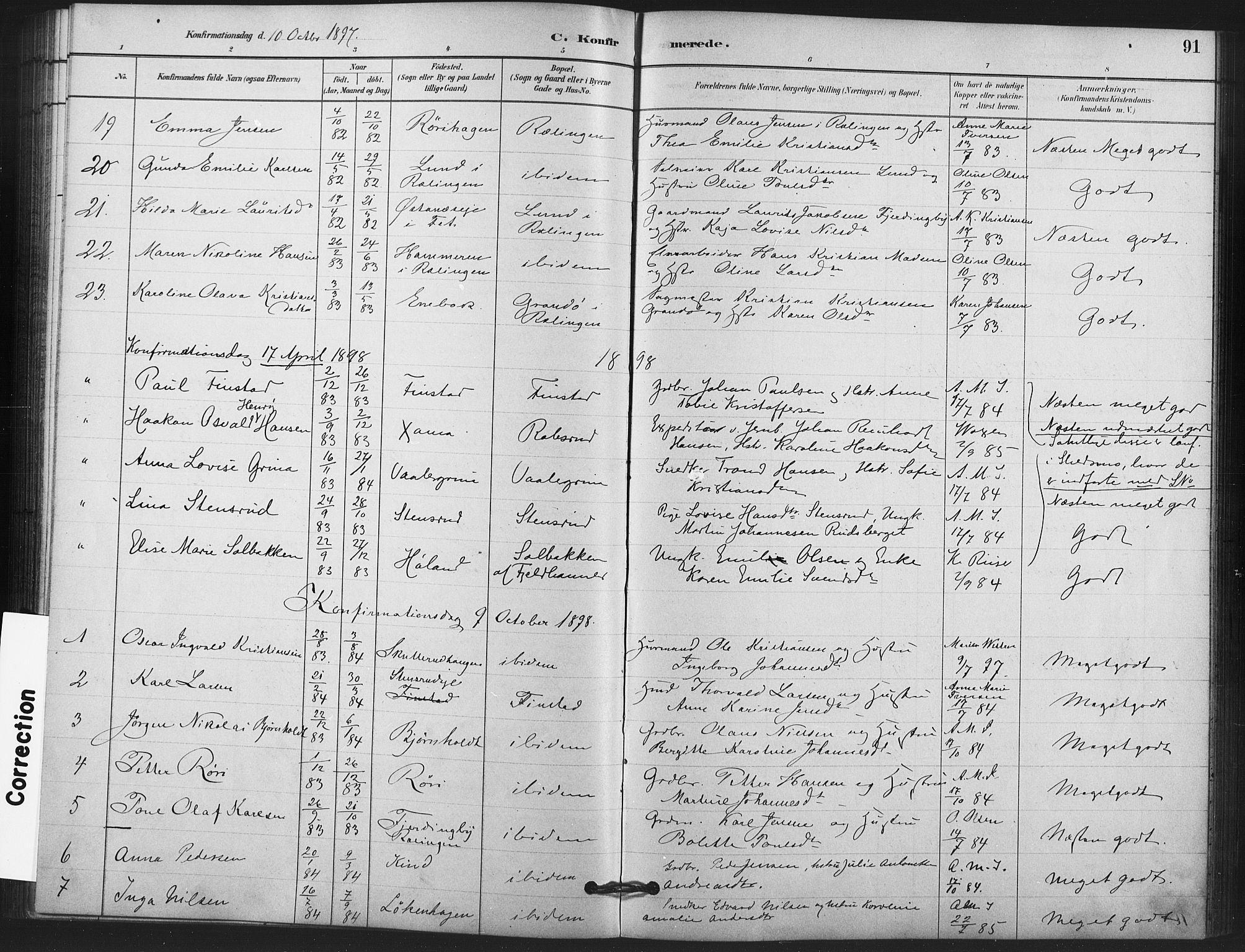 Skedsmo prestekontor Kirkebøker, AV/SAO-A-10033a/F/Fb/L0001: Parish register (official) no. II 1, 1883-1901, p. 91