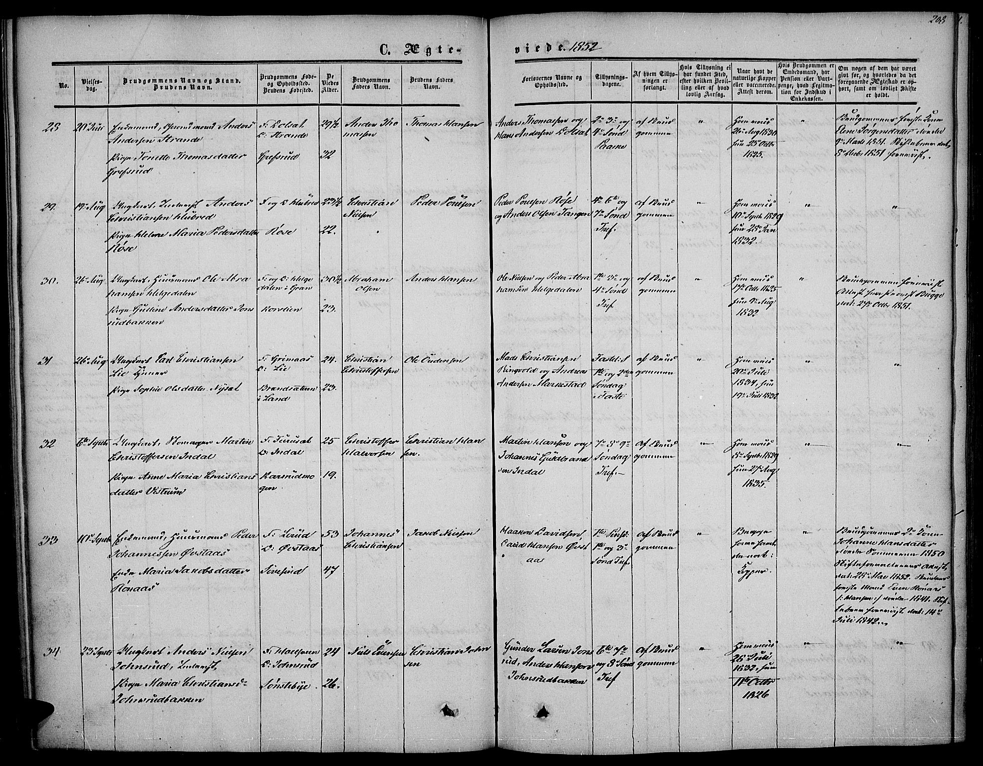 Vestre Toten prestekontor, AV/SAH-PREST-108/H/Ha/Haa/L0005: Parish register (official) no. 5, 1850-1855, p. 208