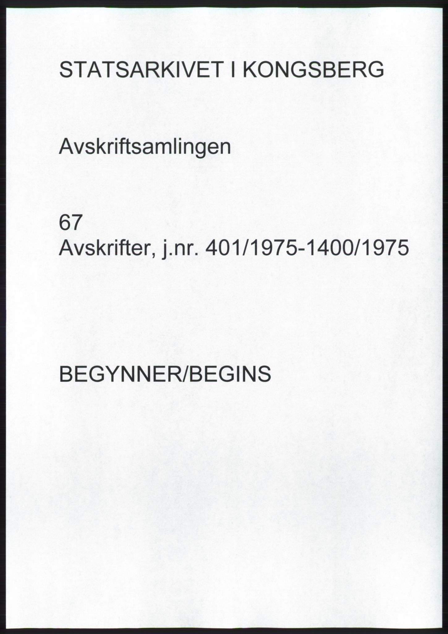 Statsarkivet i Kongsberg, SAKO/A-0001, 1975, p. 1