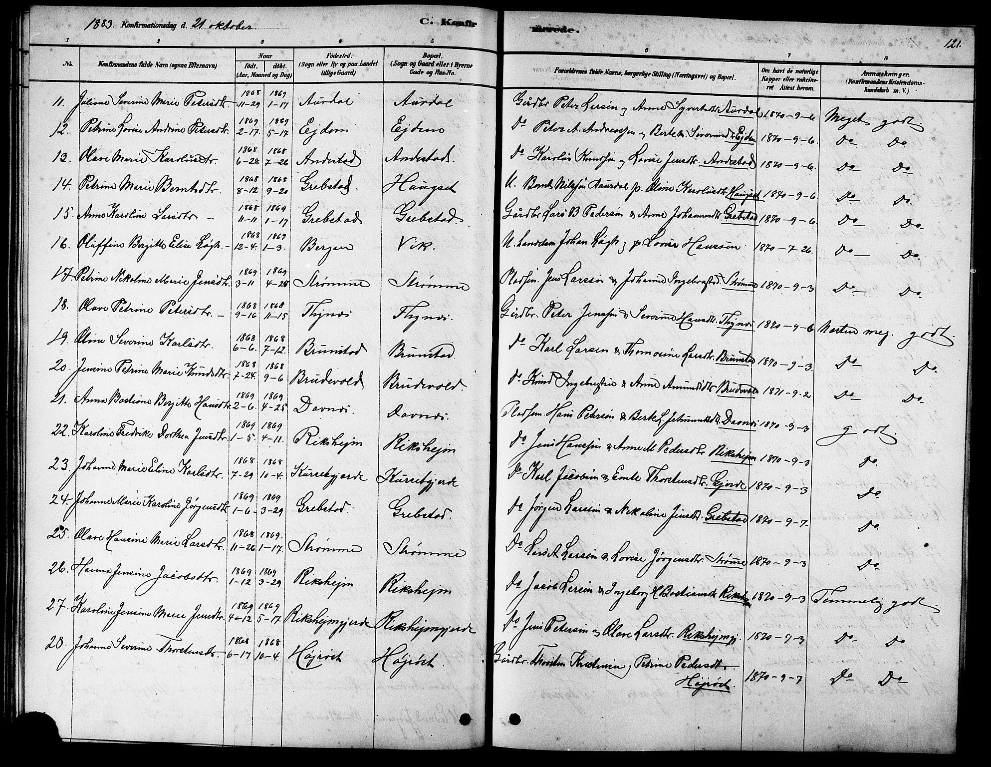 Ministerialprotokoller, klokkerbøker og fødselsregistre - Møre og Romsdal, AV/SAT-A-1454/523/L0339: Parish register (copy) no. 523C02, 1878-1891, p. 121