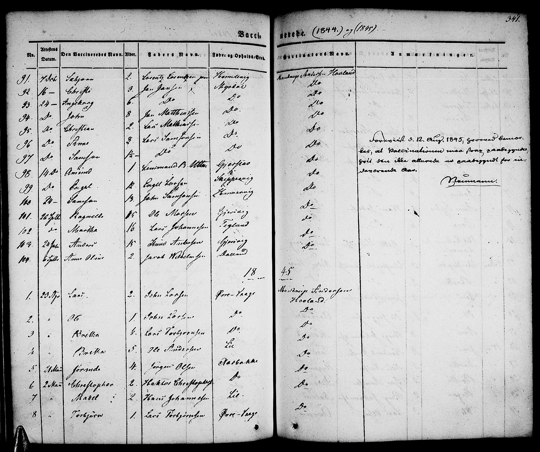 Tysnes sokneprestembete, AV/SAB-A-78601/H/Haa: Parish register (official) no. A 9, 1837-1848, p. 341