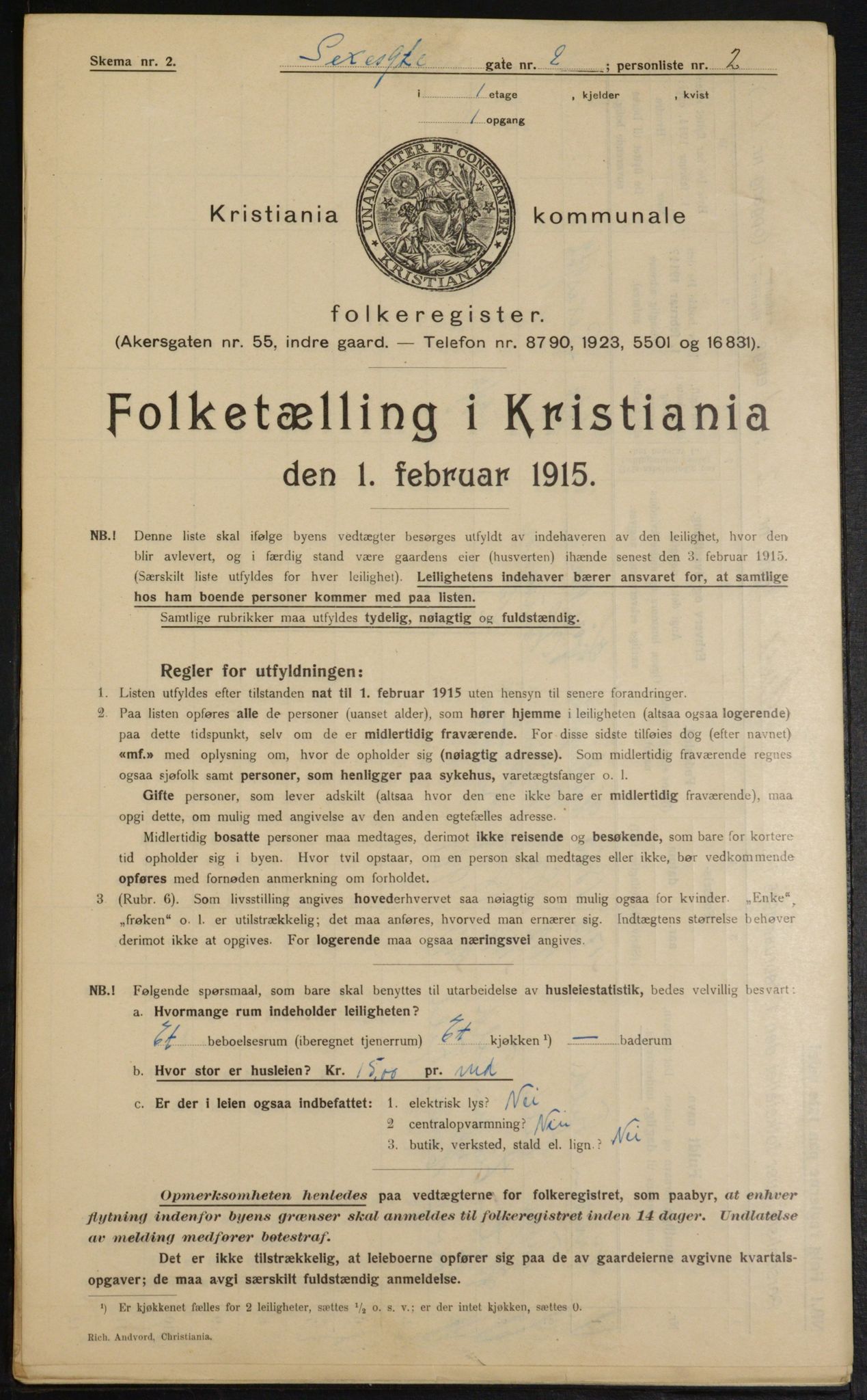 OBA, Municipal Census 1915 for Kristiania, 1915, p. 94409