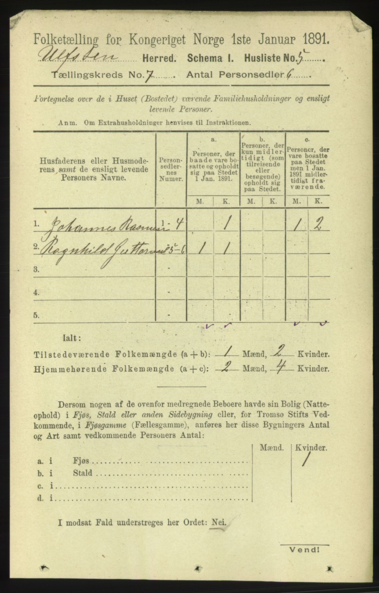 RA, 1891 census for 1516 Ulstein, 1891, p. 2123