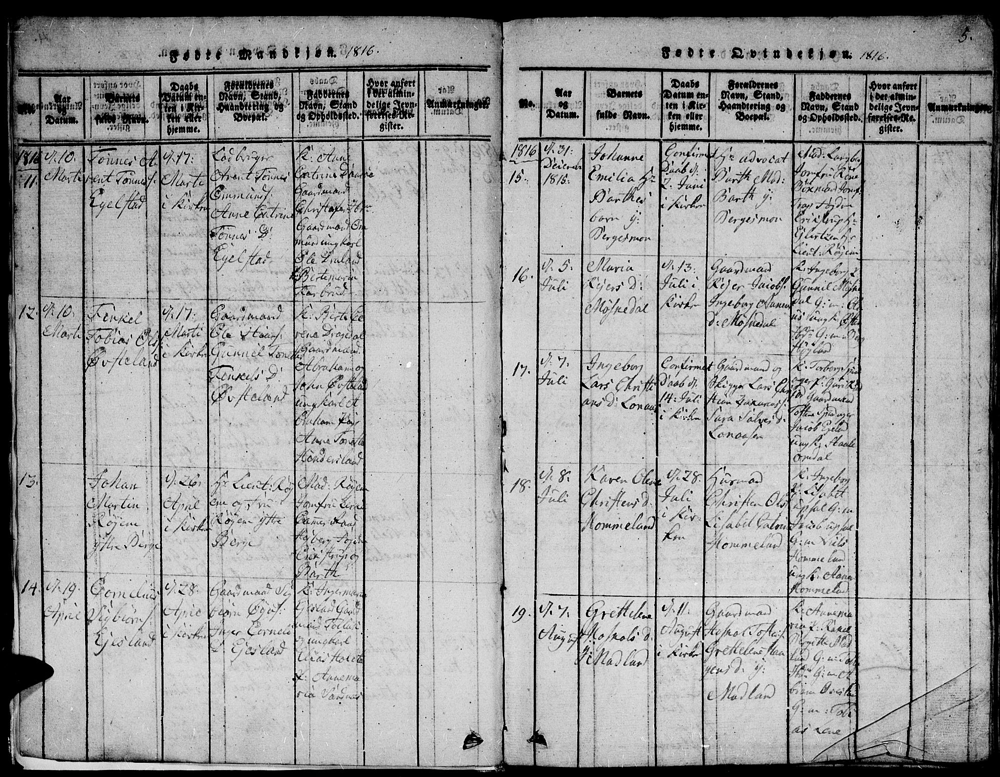Lyngdal sokneprestkontor, AV/SAK-1111-0029/F/Fb/Fbc/L0001: Parish register (copy) no. B 1, 1815-1844, p. 5