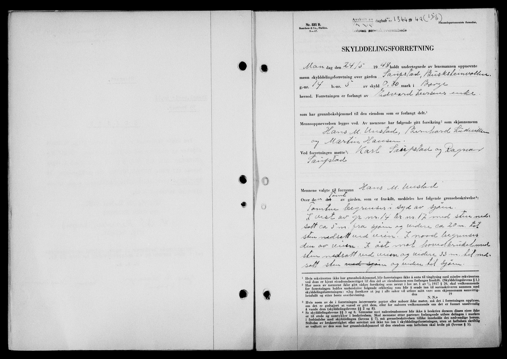 Lofoten sorenskriveri, SAT/A-0017/1/2/2C/L0021a: Mortgage book no. 21a, 1949-1949, Diary no: : 1344/1949