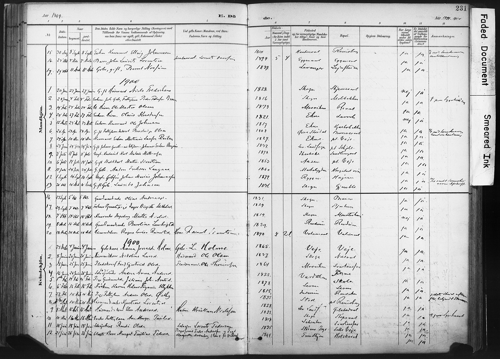 Ministerialprotokoller, klokkerbøker og fødselsregistre - Nord-Trøndelag, AV/SAT-A-1458/717/L0162: Parish register (official) no. 717A12, 1898-1923, p. 231