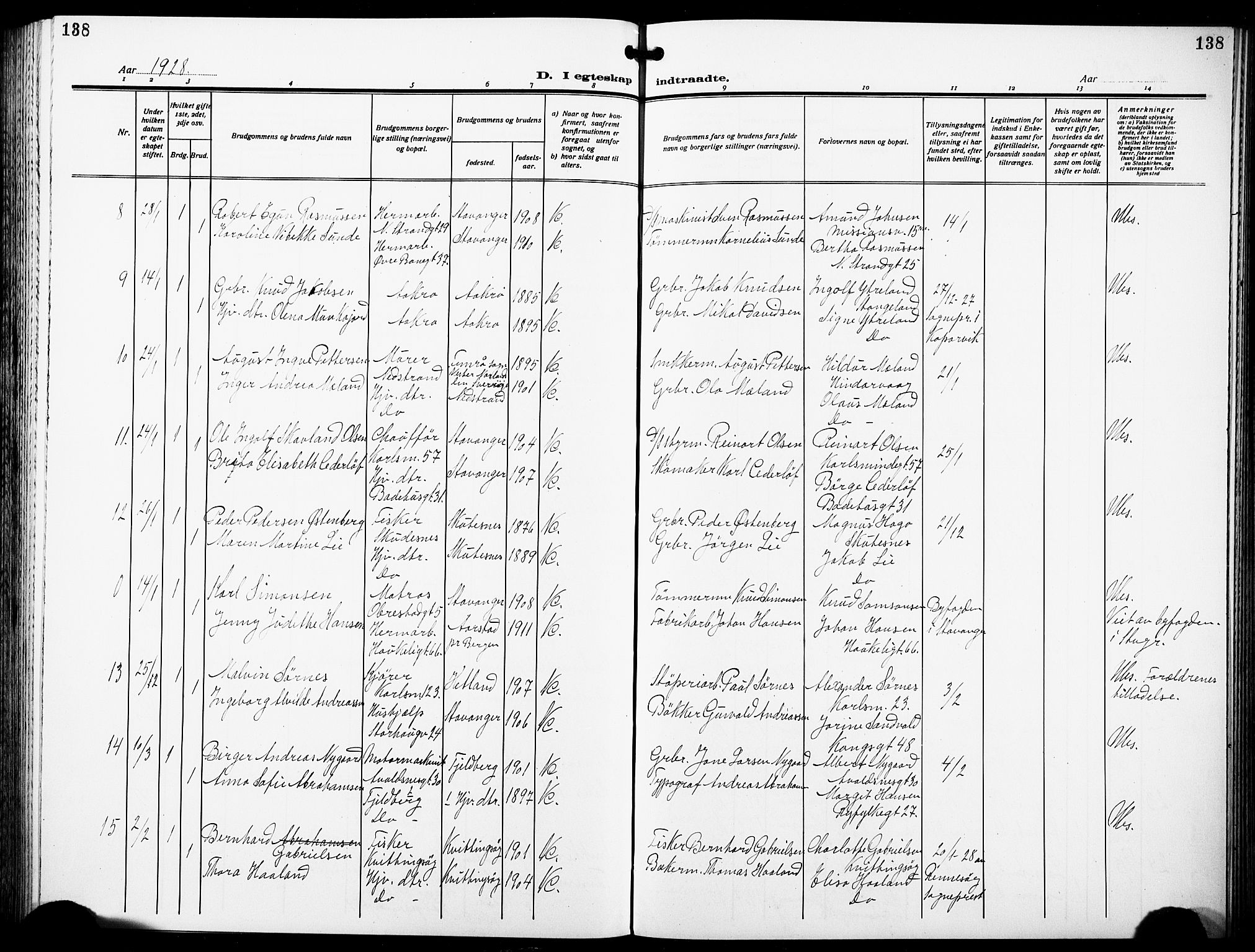 St. Johannes sokneprestkontor, SAST/A-101814/001/30/30BB/L0007: Parish register (copy) no. B 7, 1917-1932, p. 138