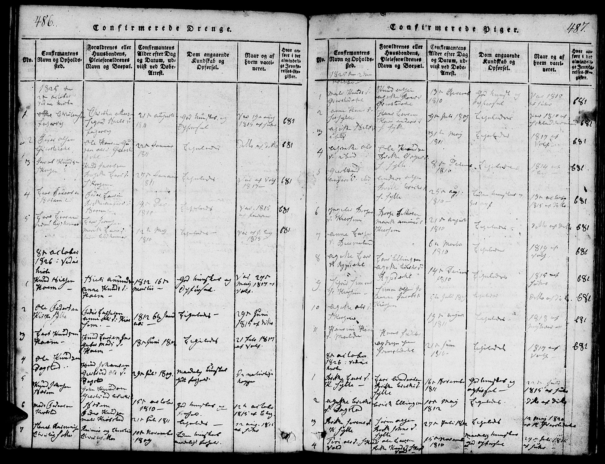 Ministerialprotokoller, klokkerbøker og fødselsregistre - Møre og Romsdal, SAT/A-1454/541/L0544: Parish register (official) no. 541A01, 1818-1847, p. 486-487