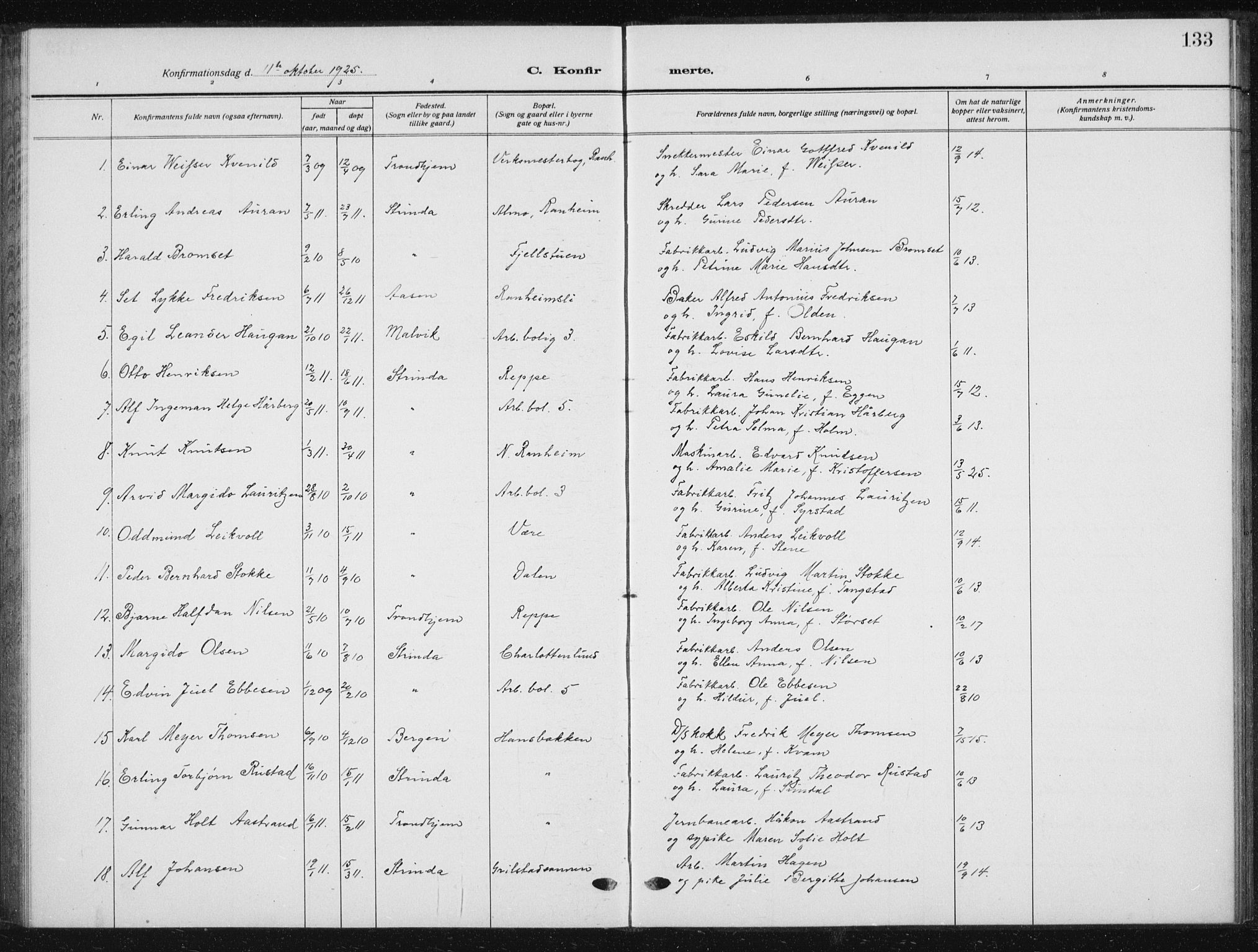 Ministerialprotokoller, klokkerbøker og fødselsregistre - Sør-Trøndelag, SAT/A-1456/615/L0401: Parish register (copy) no. 615C02, 1922-1941, p. 133