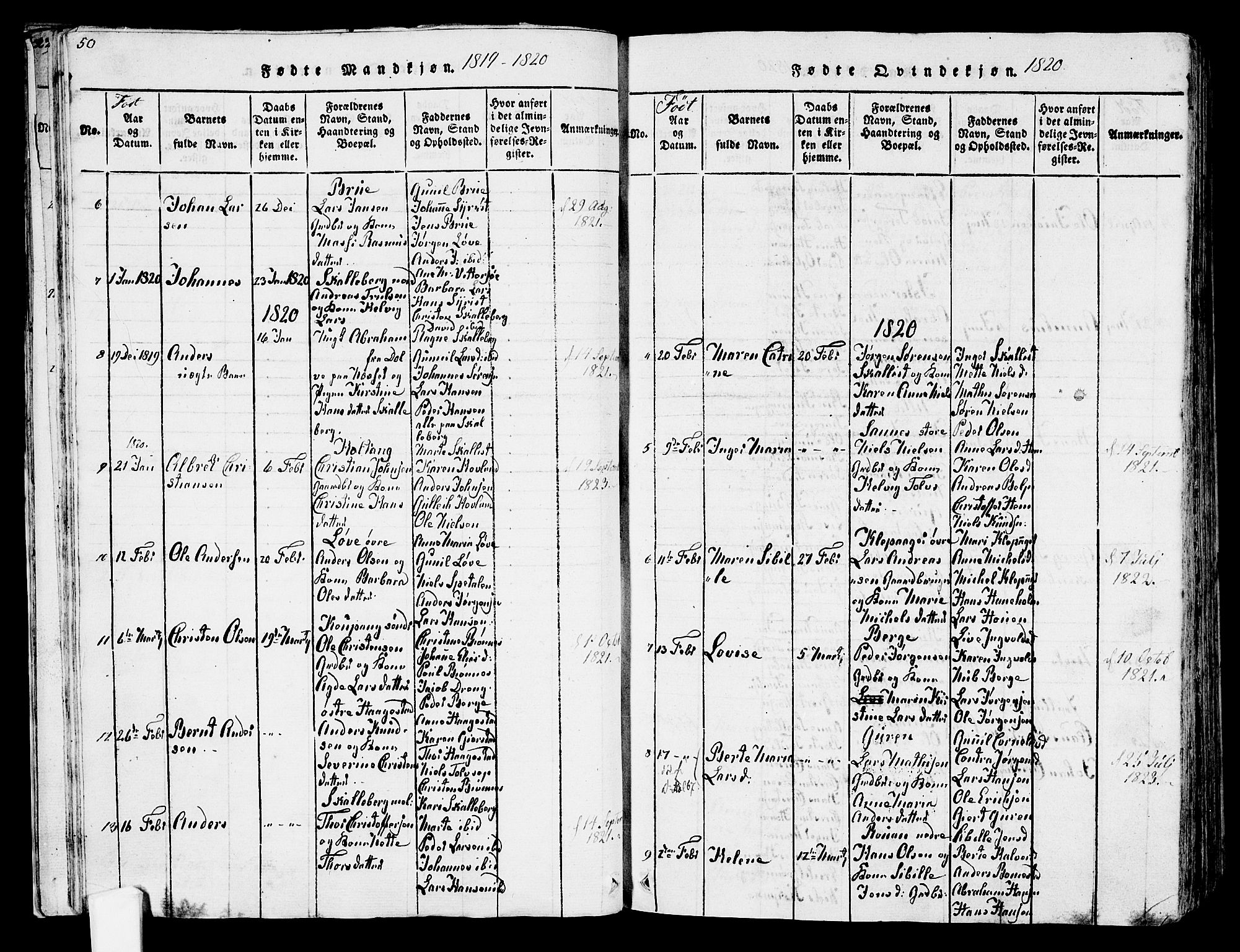 Tjølling kirkebøker, SAKO/A-60/F/Fa/L0005: Parish register (official) no. 5, 1814-1836, p. 50-51