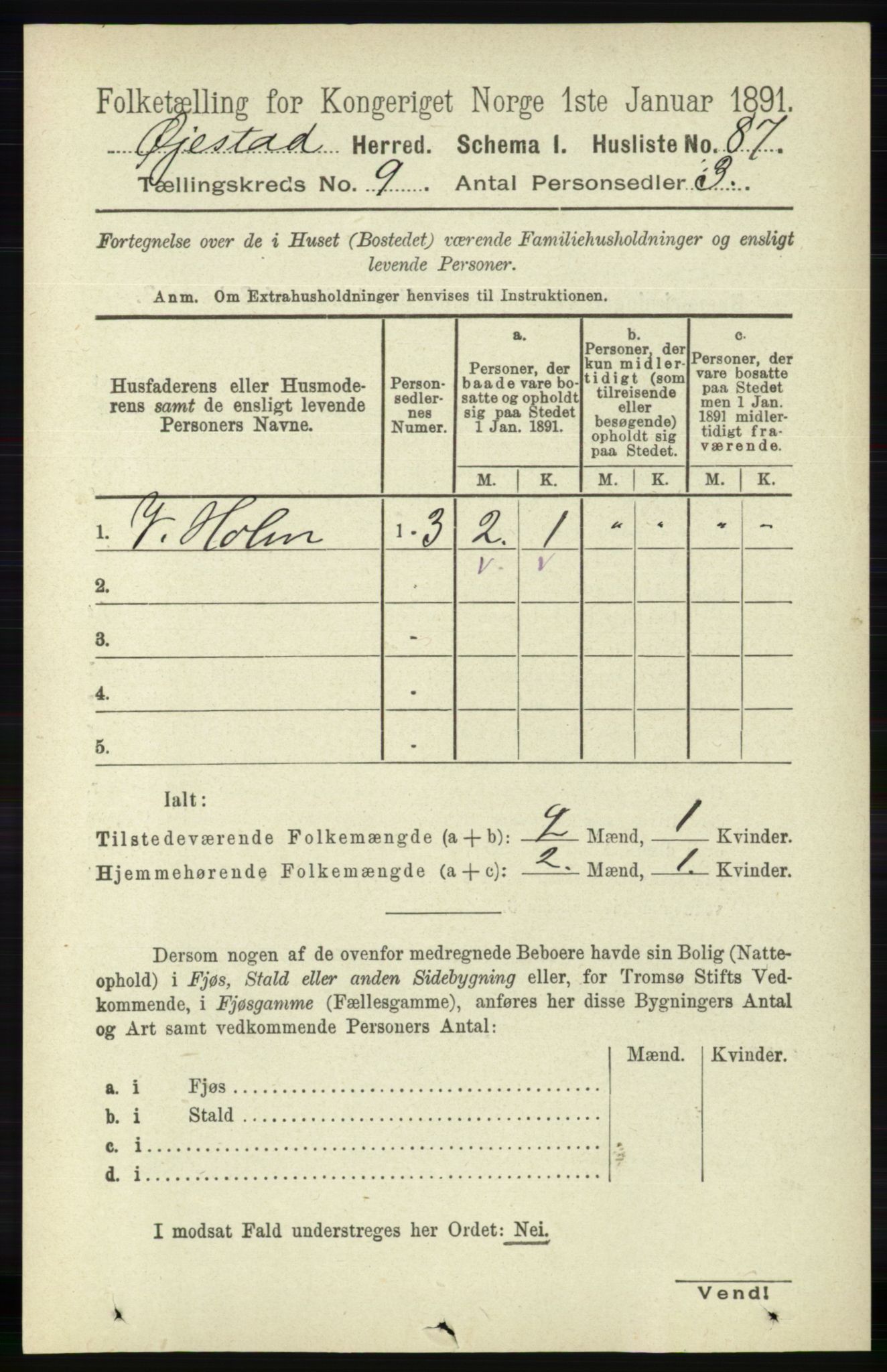 RA, 1891 census for 0920 Øyestad, 1891, p. 3562