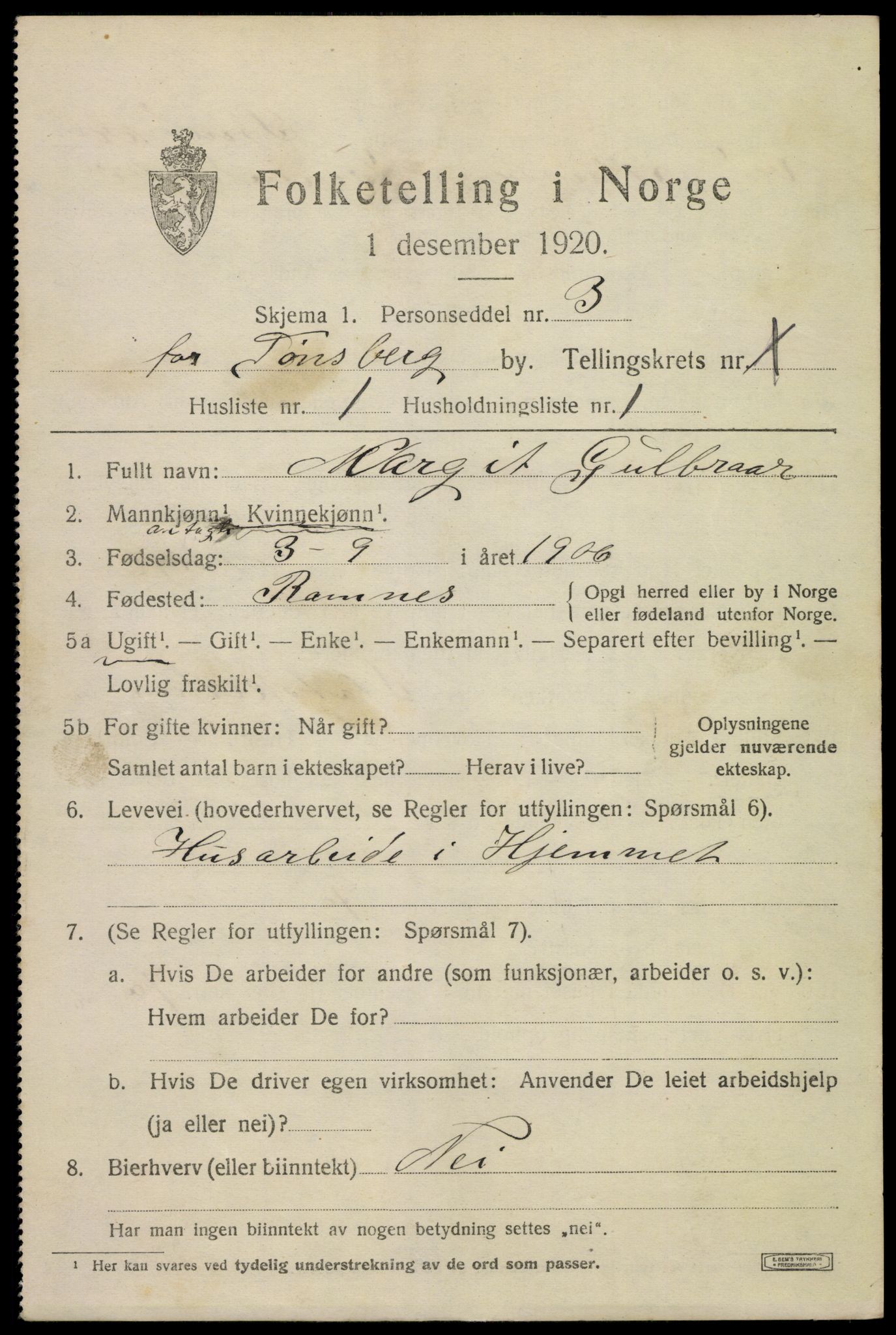 SAKO, 1920 census for Tønsberg, 1920, p. 18217