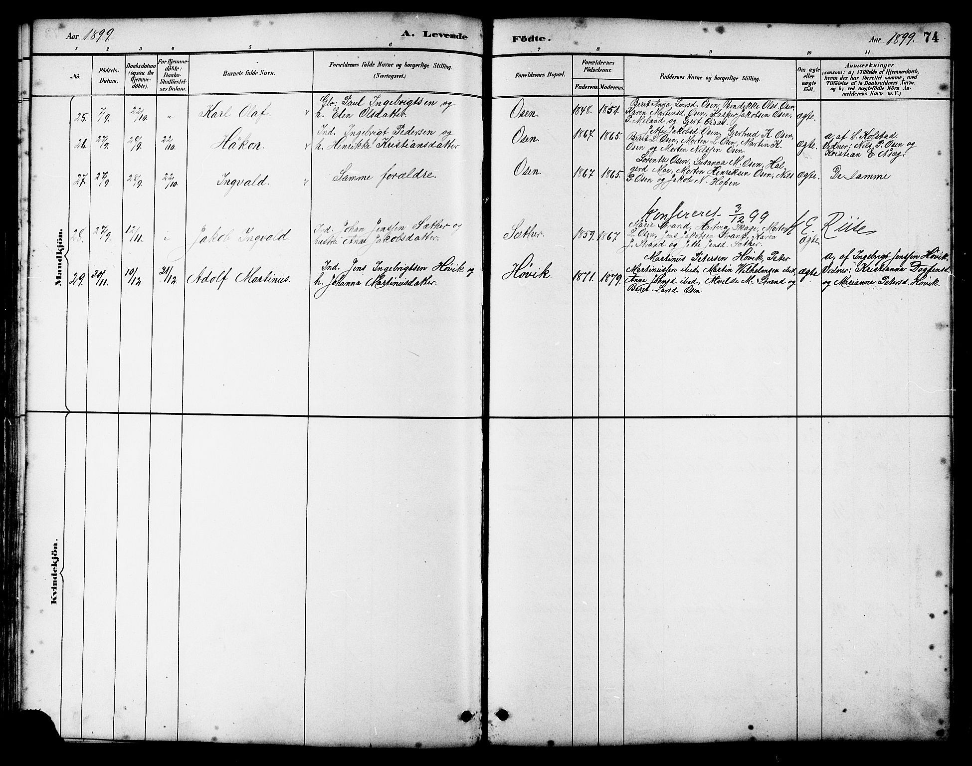 Ministerialprotokoller, klokkerbøker og fødselsregistre - Sør-Trøndelag, SAT/A-1456/658/L0726: Parish register (copy) no. 658C02, 1883-1908, p. 74