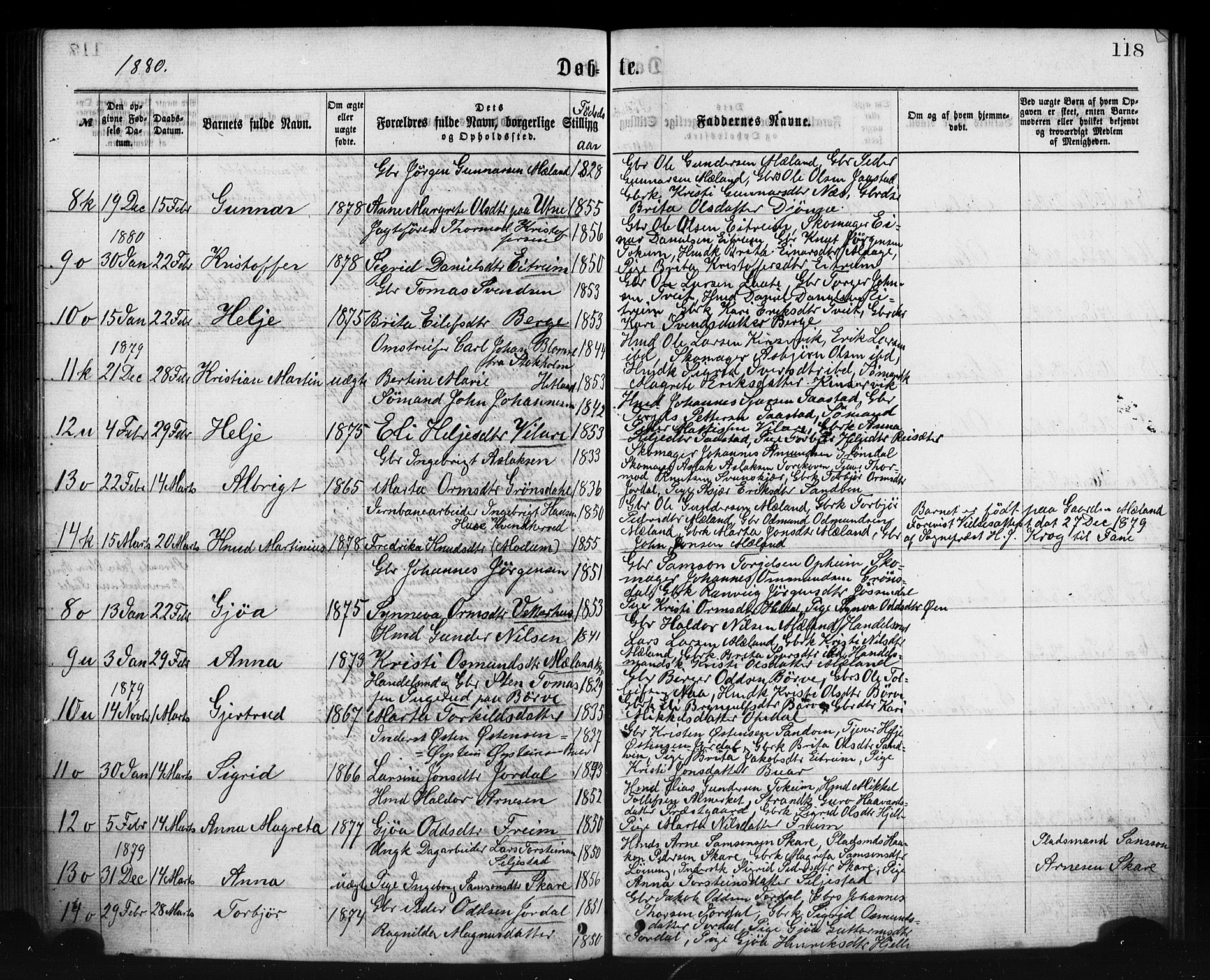 Ullensvang sokneprestembete, SAB/A-78701/H/Haa: Parish register (official) no. A 12, 1867-1881, p. 118