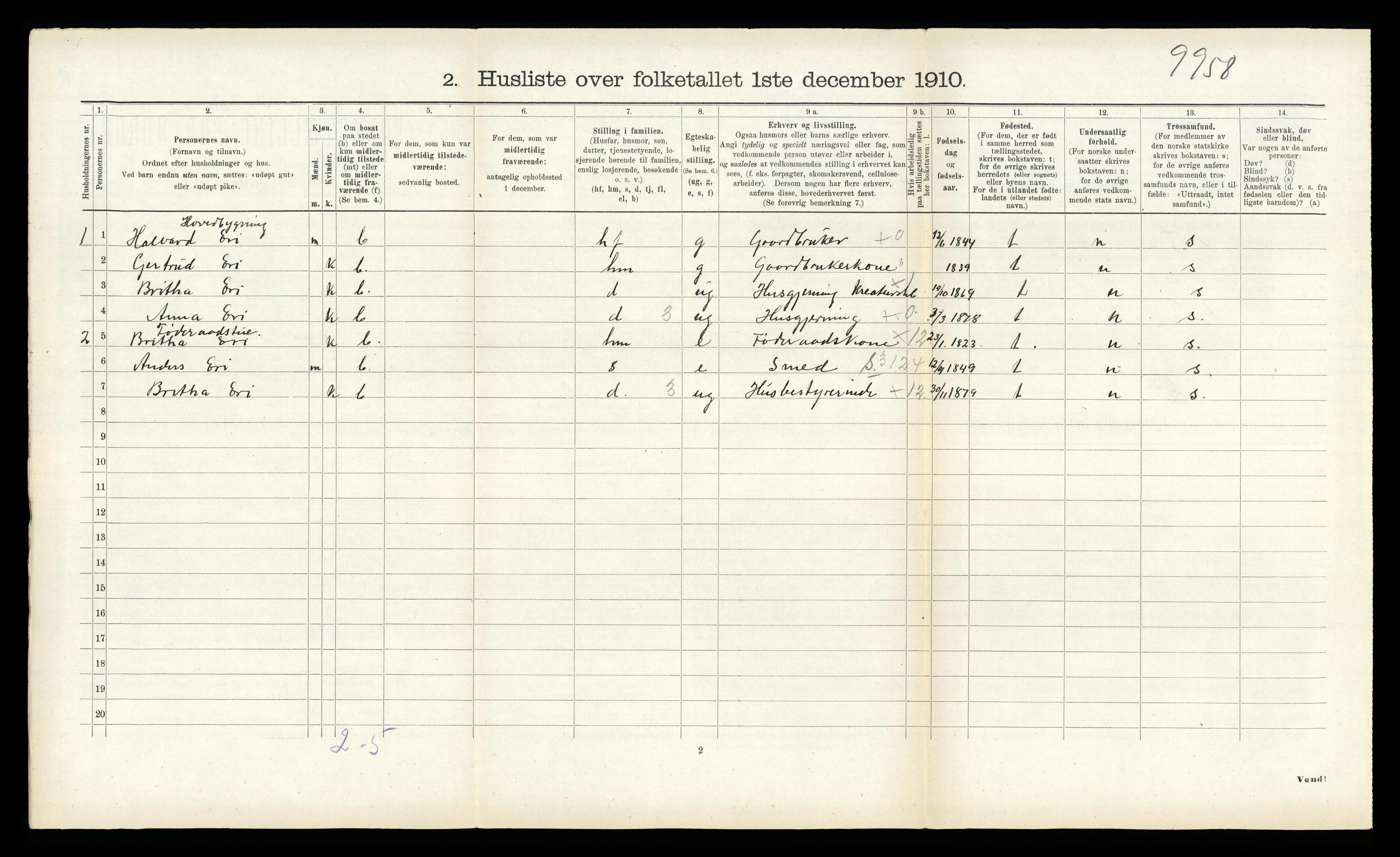 RA, 1910 census for Lærdal, 1910, p. 579