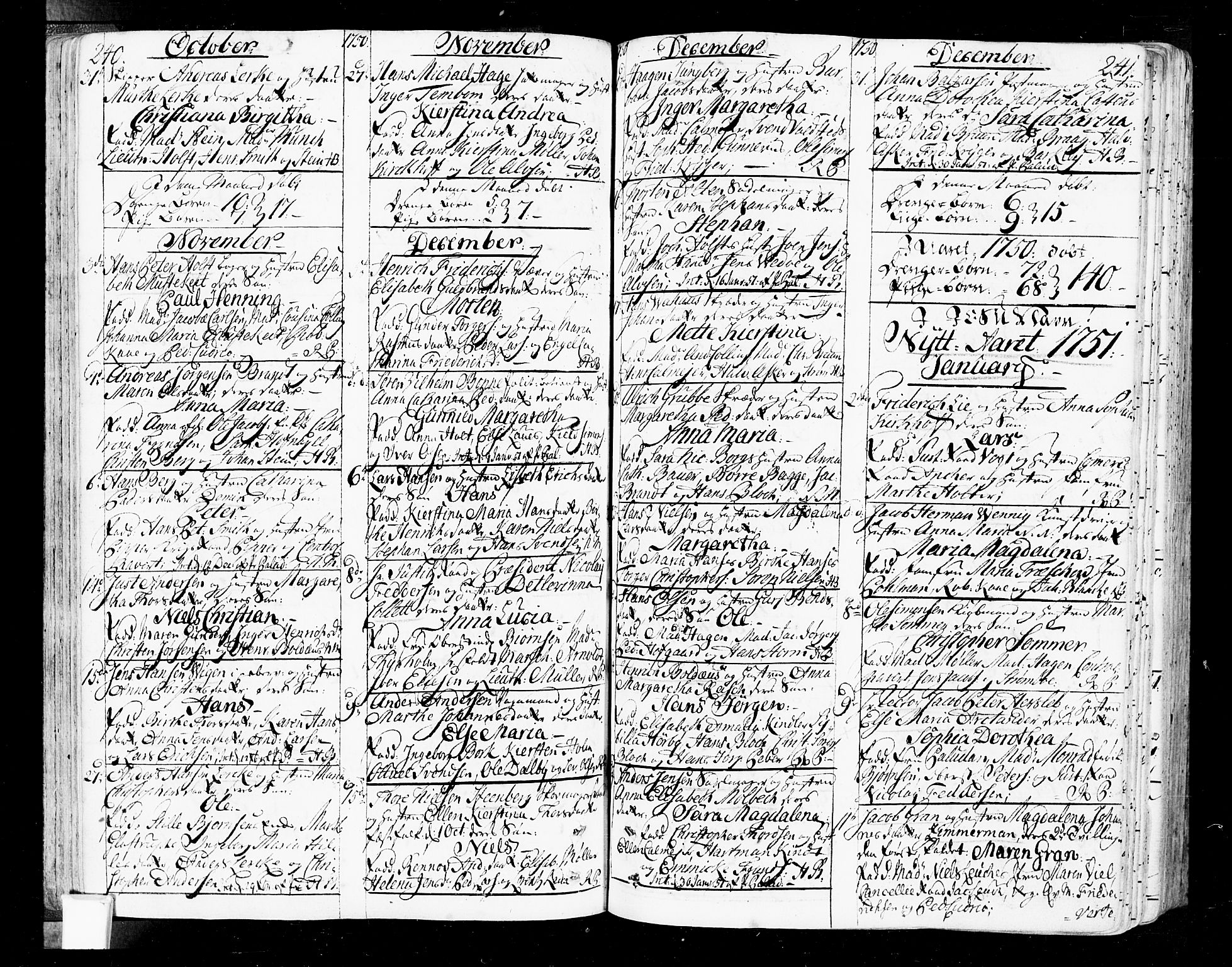 Oslo domkirke Kirkebøker, SAO/A-10752/F/Fa/L0004: Parish register (official) no. 4, 1743-1786, p. 240-241