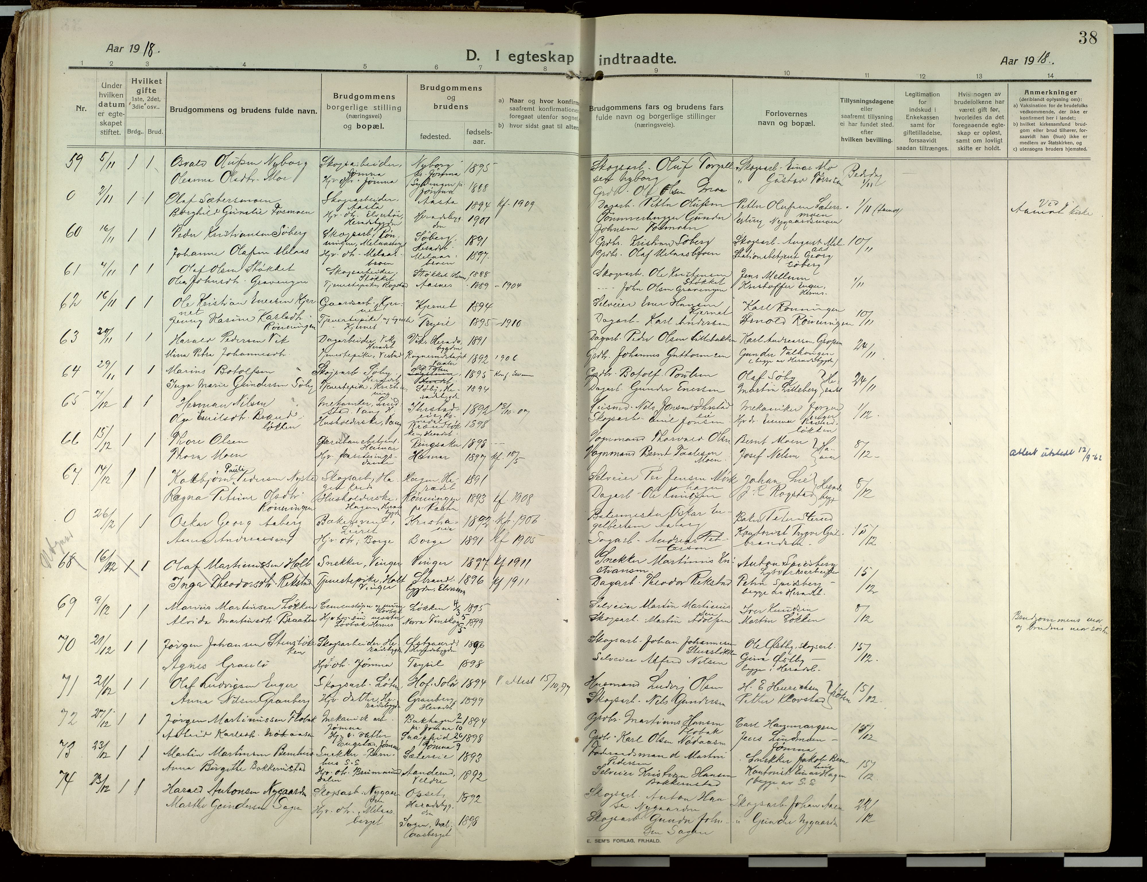 Elverum prestekontor, SAH/PREST-044/H/Ha/Haa/L0021: Parish register (official) no. 21, 1913-1928, p. 38