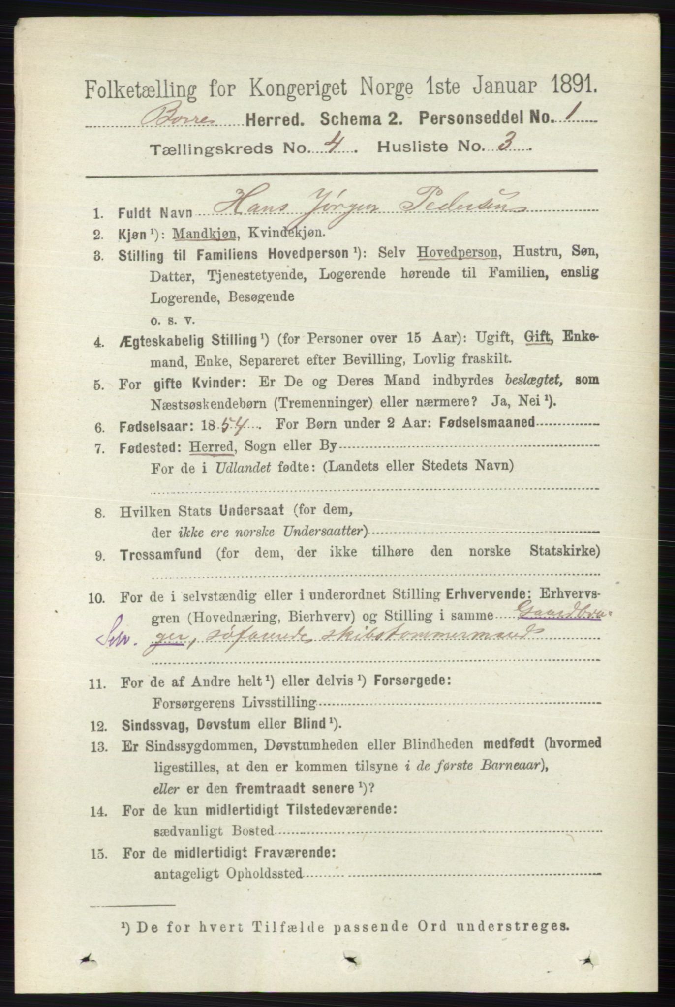 RA, 1891 census for 0717 Borre, 1891, p. 1681