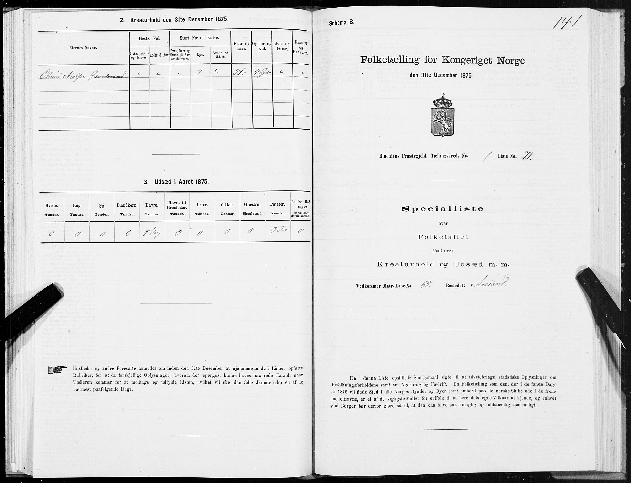SAT, 1875 census for 1811P Bindal, 1875, p. 1141