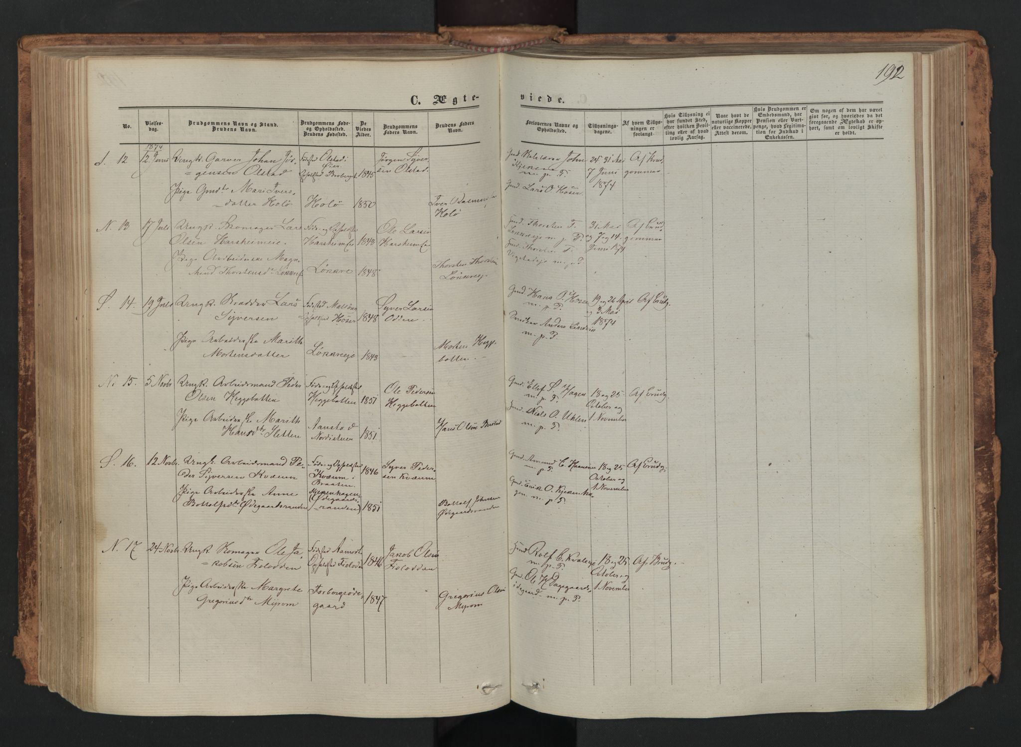 Skjåk prestekontor, AV/SAH-PREST-072/H/Ha/Haa/L0001: Parish register (official) no. 1, 1863-1879, p. 192