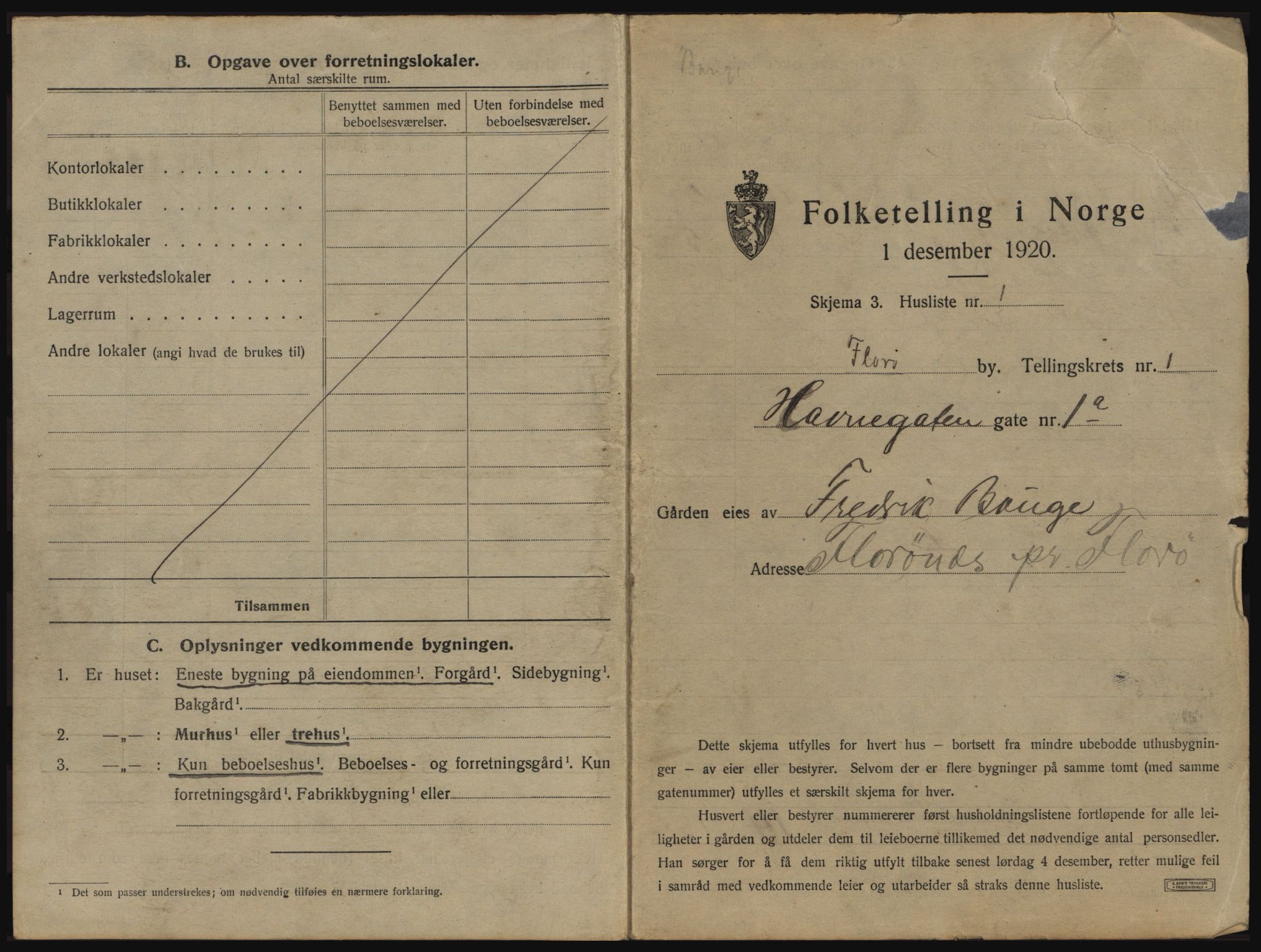 SAB, 1920 census for Florø, 1920, p. 18