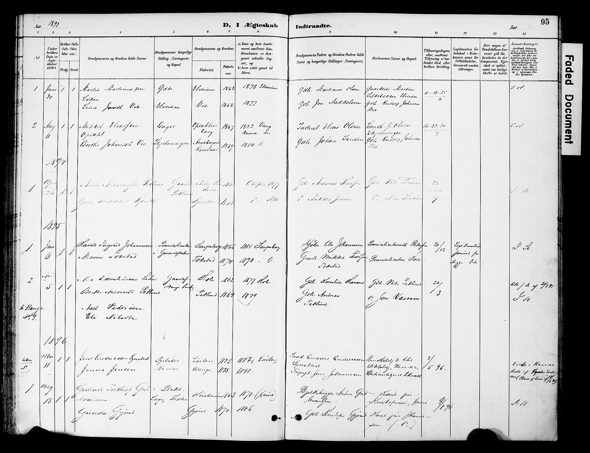 Stange prestekontor, SAH/PREST-002/K/L0021: Parish register (official) no. 21, 1891-1902, p. 95