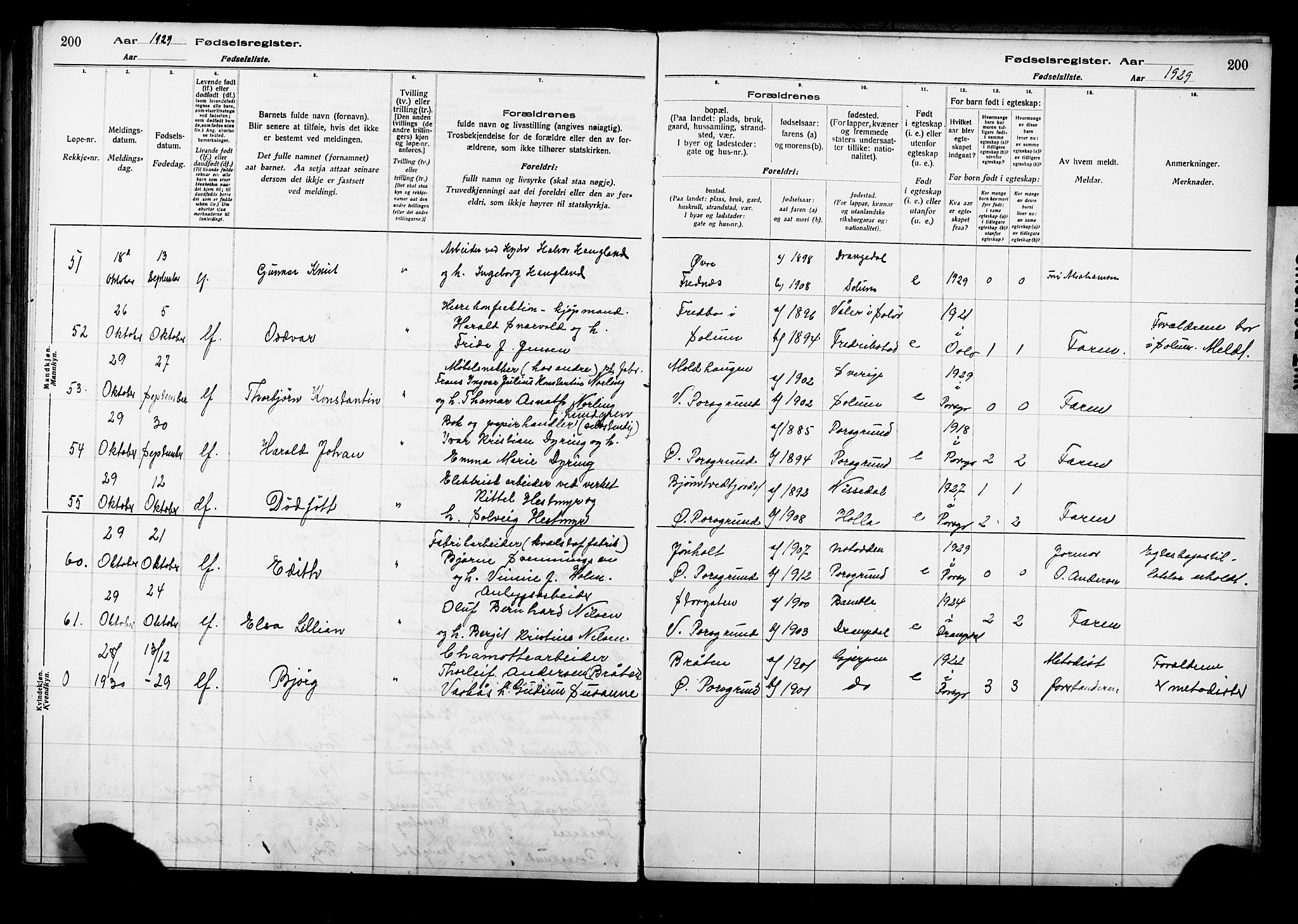 Porsgrunn kirkebøker , AV/SAKO-A-104/J/Ja/L0001: Birth register no. 1, 1916-1929, p. 200