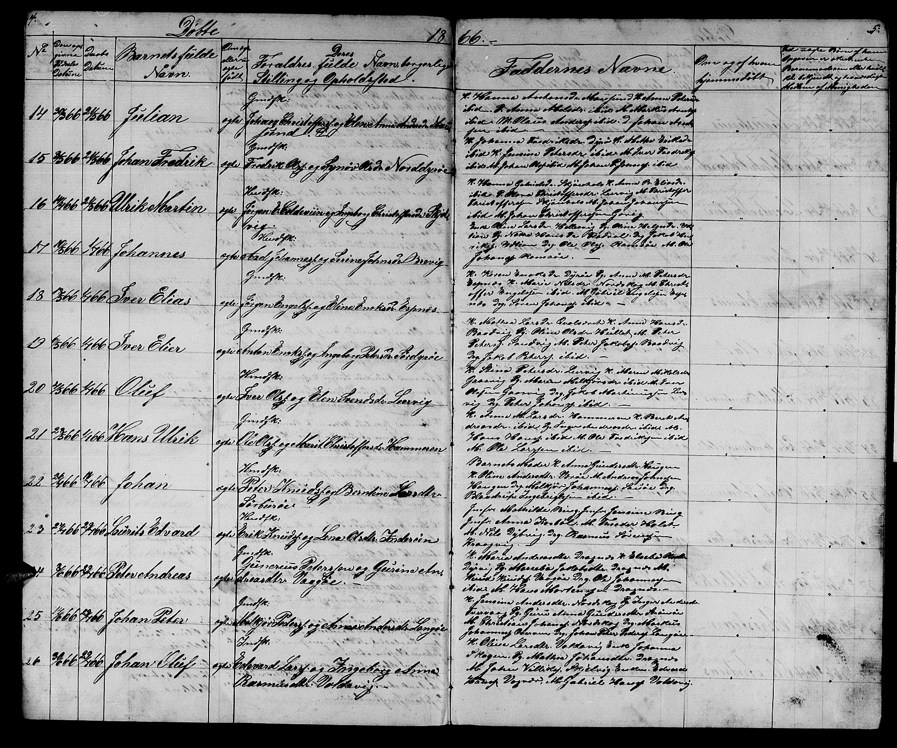 Ministerialprotokoller, klokkerbøker og fødselsregistre - Sør-Trøndelag, AV/SAT-A-1456/640/L0583: Parish register (copy) no. 640C01, 1866-1877, p. 4-5