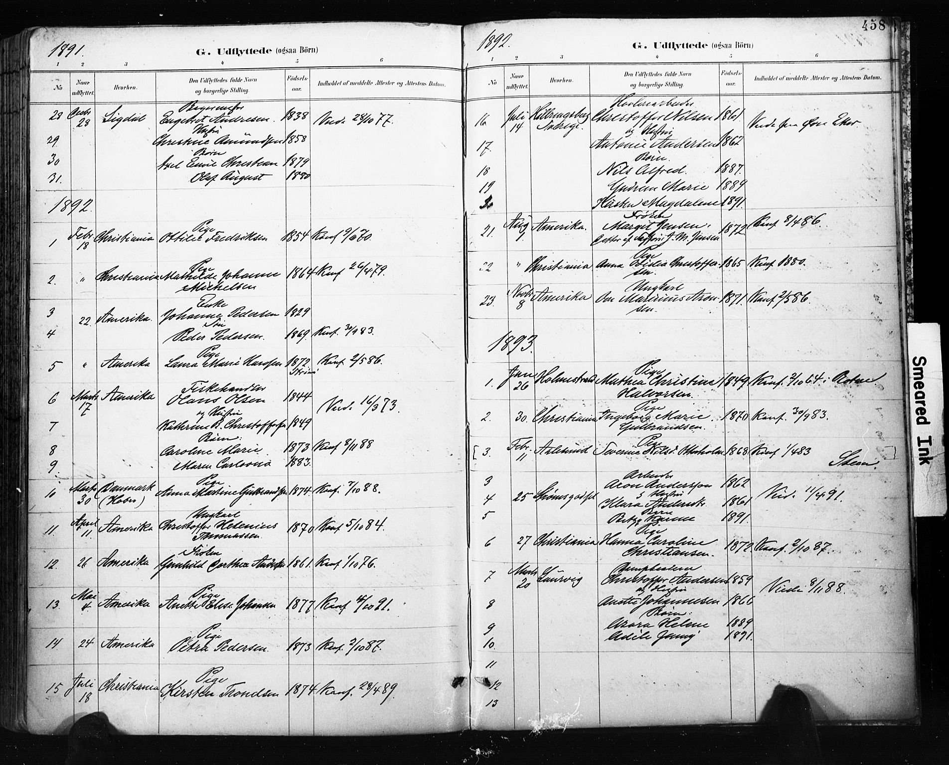 Bragernes kirkebøker, AV/SAKO-A-6/F/Fb/L0007: Parish register (official) no. II 7, 1885-1893, p. 458