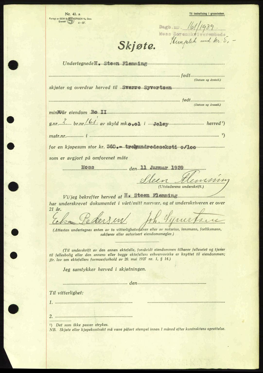 Moss sorenskriveri, SAO/A-10168: Mortgage book no. A5, 1938-1939, Diary no: : 161/1939