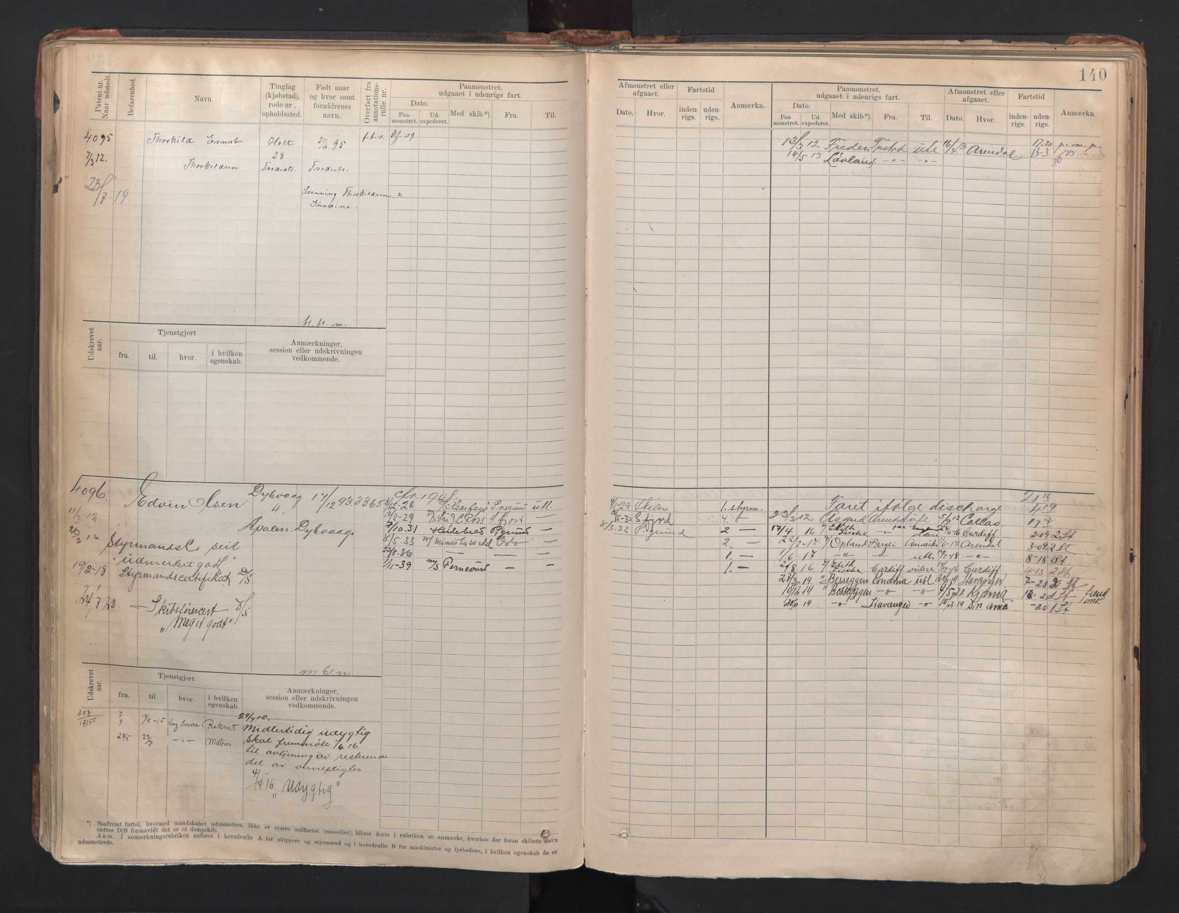 Tvedestrand mønstringskrets, SAK/2031-0011/F/Fb/L0006: Hovedrulle A nr 3818-4409, R-7, 1905-1948, p. 144