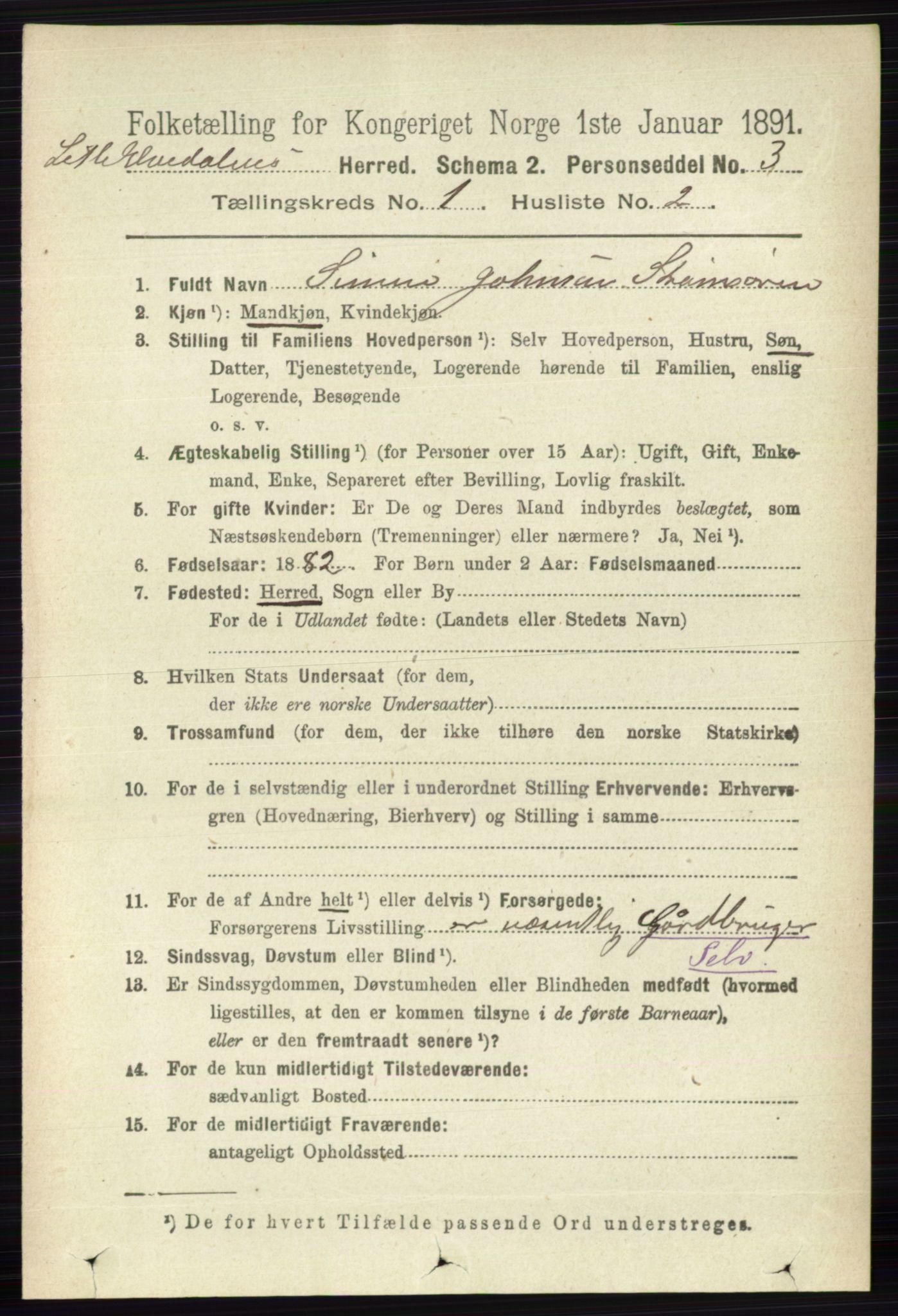 RA, 1891 census for 0438 Lille Elvedalen, 1891, p. 96