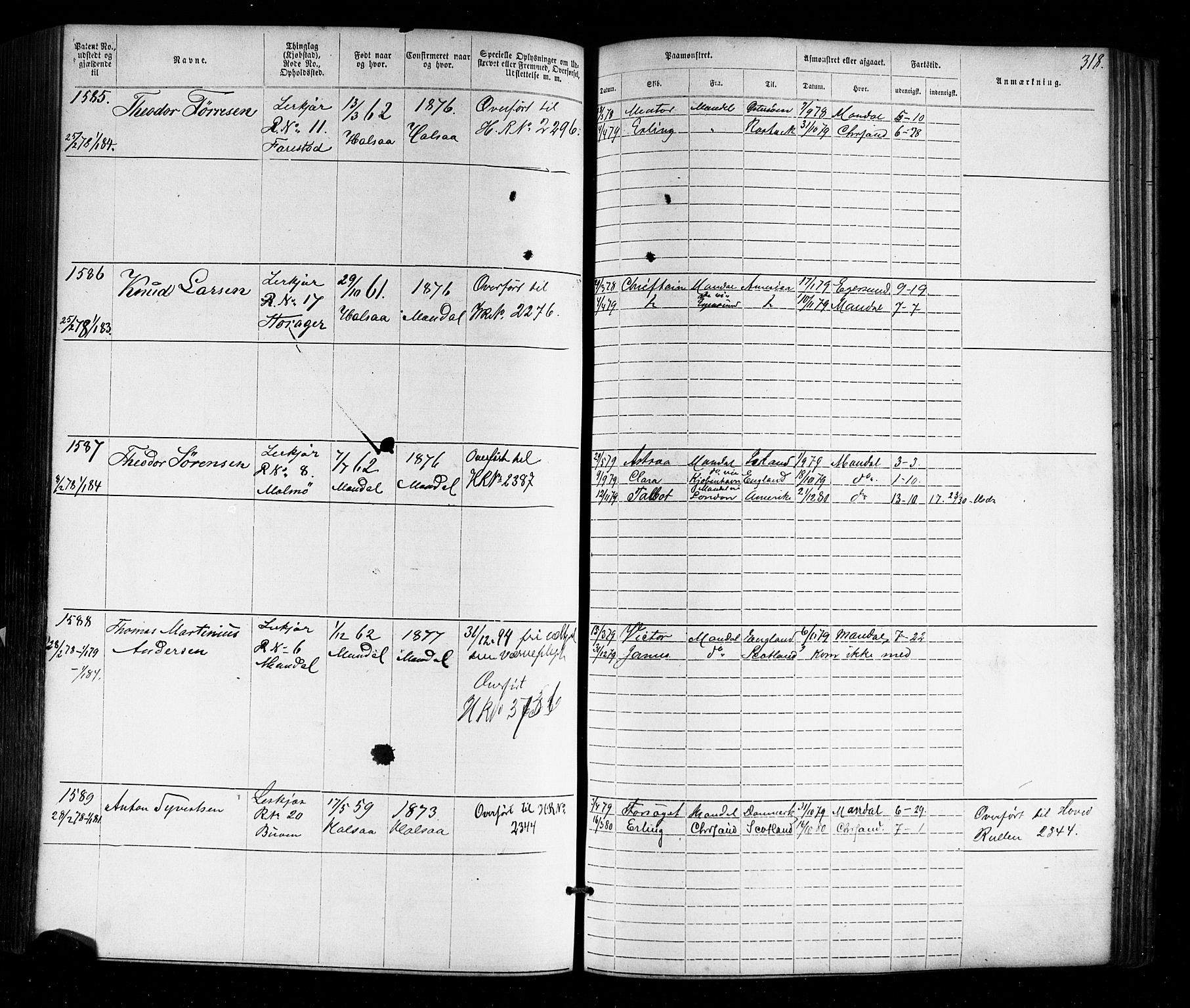 Mandal mønstringskrets, AV/SAK-2031-0016/F/Fa/L0005: Annotasjonsrulle nr 1-1909 med register, Y-15, 1868-1880, p. 362