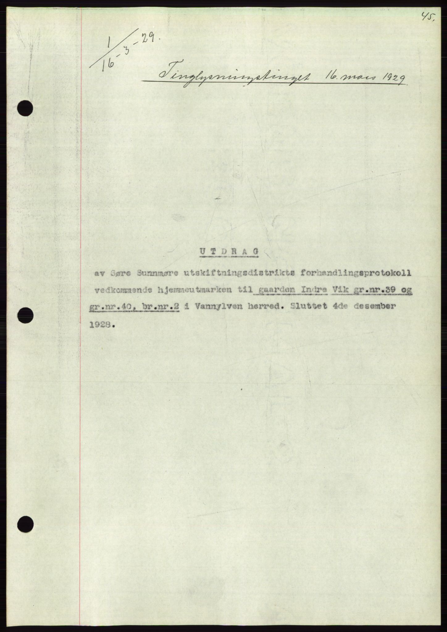 Søre Sunnmøre sorenskriveri, AV/SAT-A-4122/1/2/2C/L0049: Mortgage book no. 43, 1929-1929, Deed date: 16.03.1929