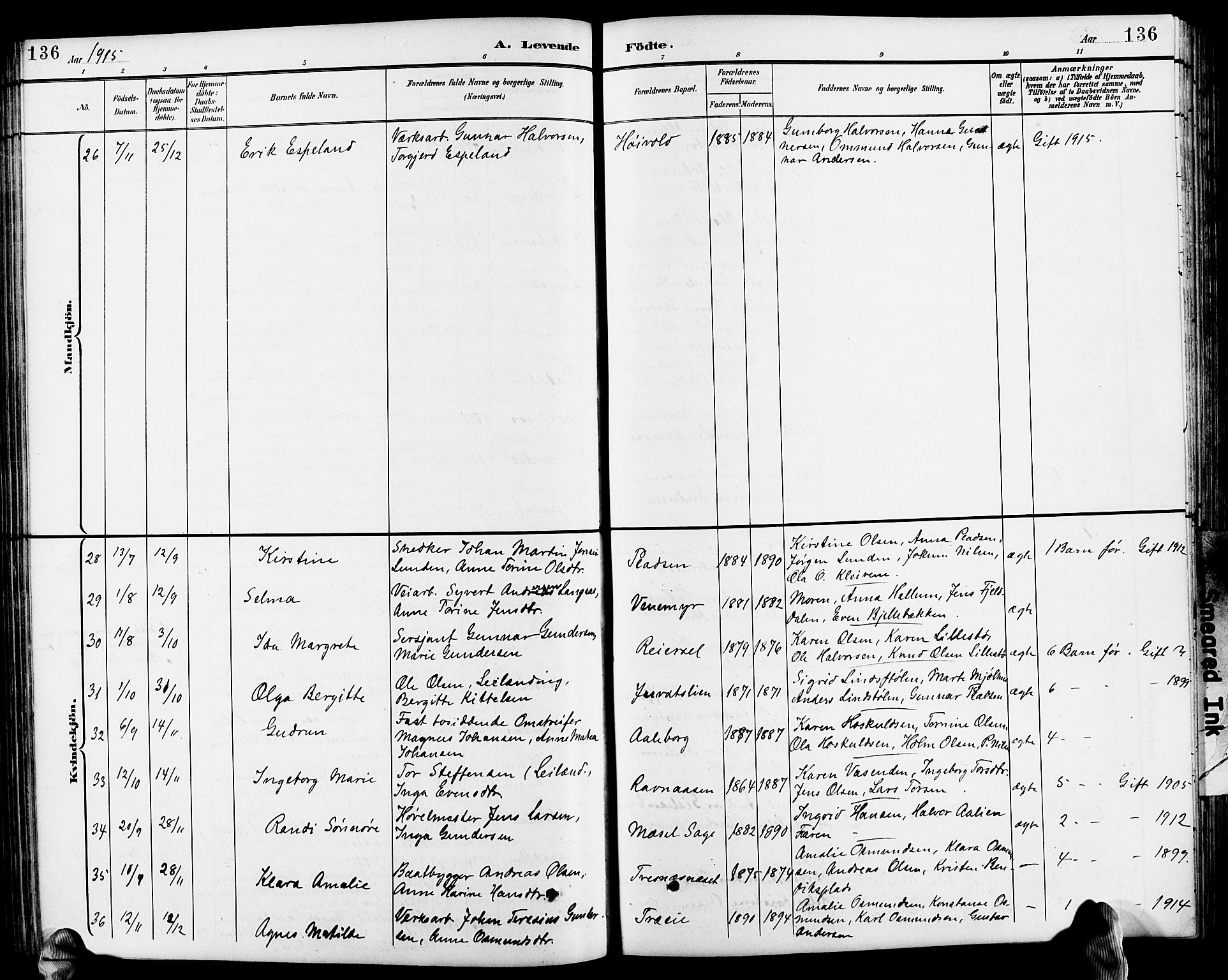 Froland sokneprestkontor, SAK/1111-0013/F/Fb/L0010: Parish register (copy) no. B 10, 1893-1920, p. 136